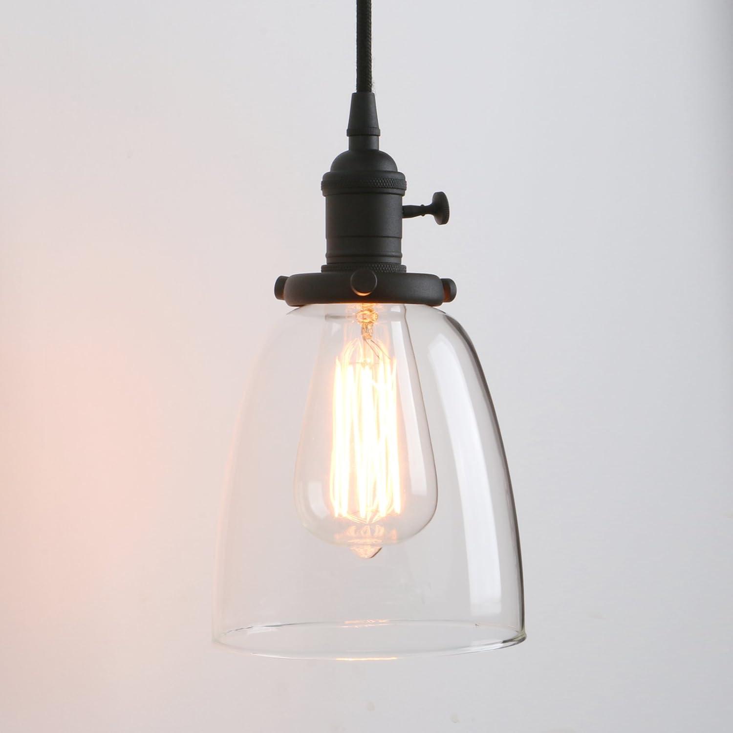 PERMO Vintage Rustic Industrial 3-Lights Kitchen Island Chandelier Triple 3 Heads Pendant Hanging Ceiling Lighting Fixture with Funnel Flared Clear Glass Shade (Black)