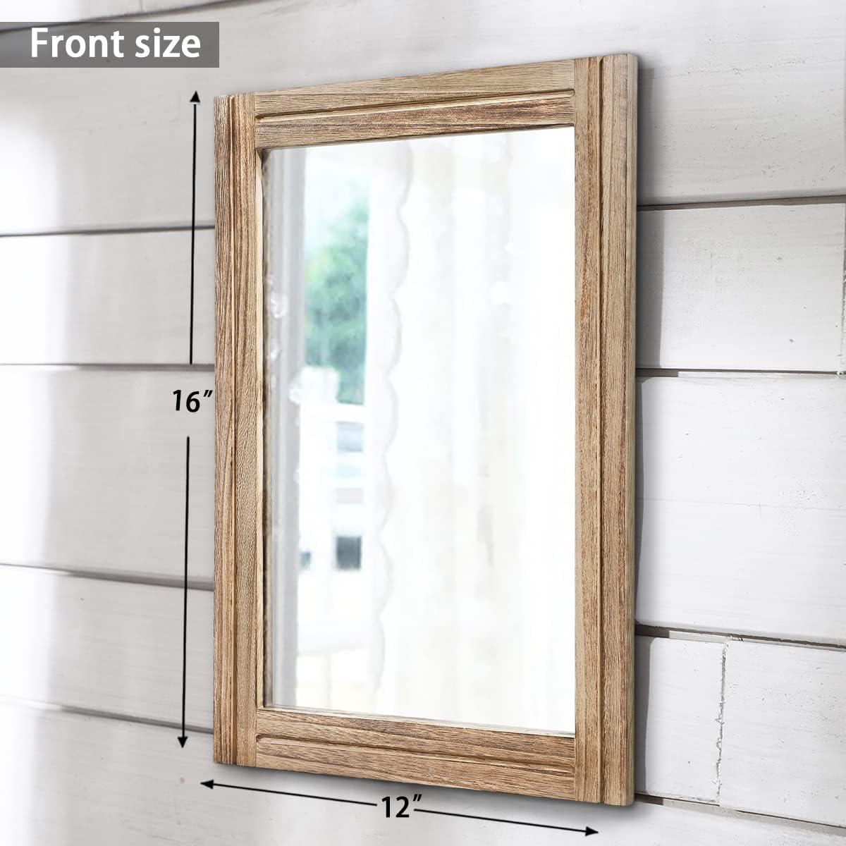 Rustic Rectangular Wood Frame Bathroom Wall Mirror