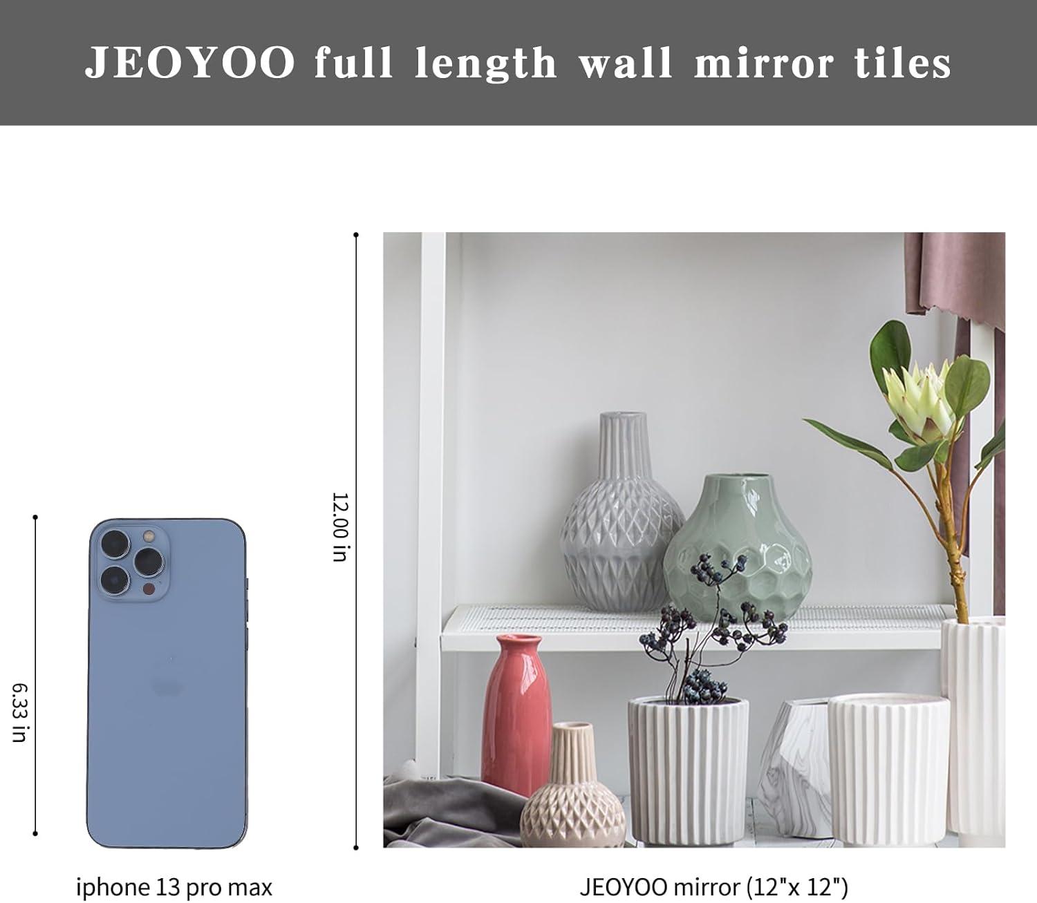 HD Glass Full Length Wall Mirror Tiles, 12'' x 12'' x 4PCS, Frameless Full Body Mirror Tiles for Bedroom, Full Length Mirror Wall Mounted for Home Gym, Door