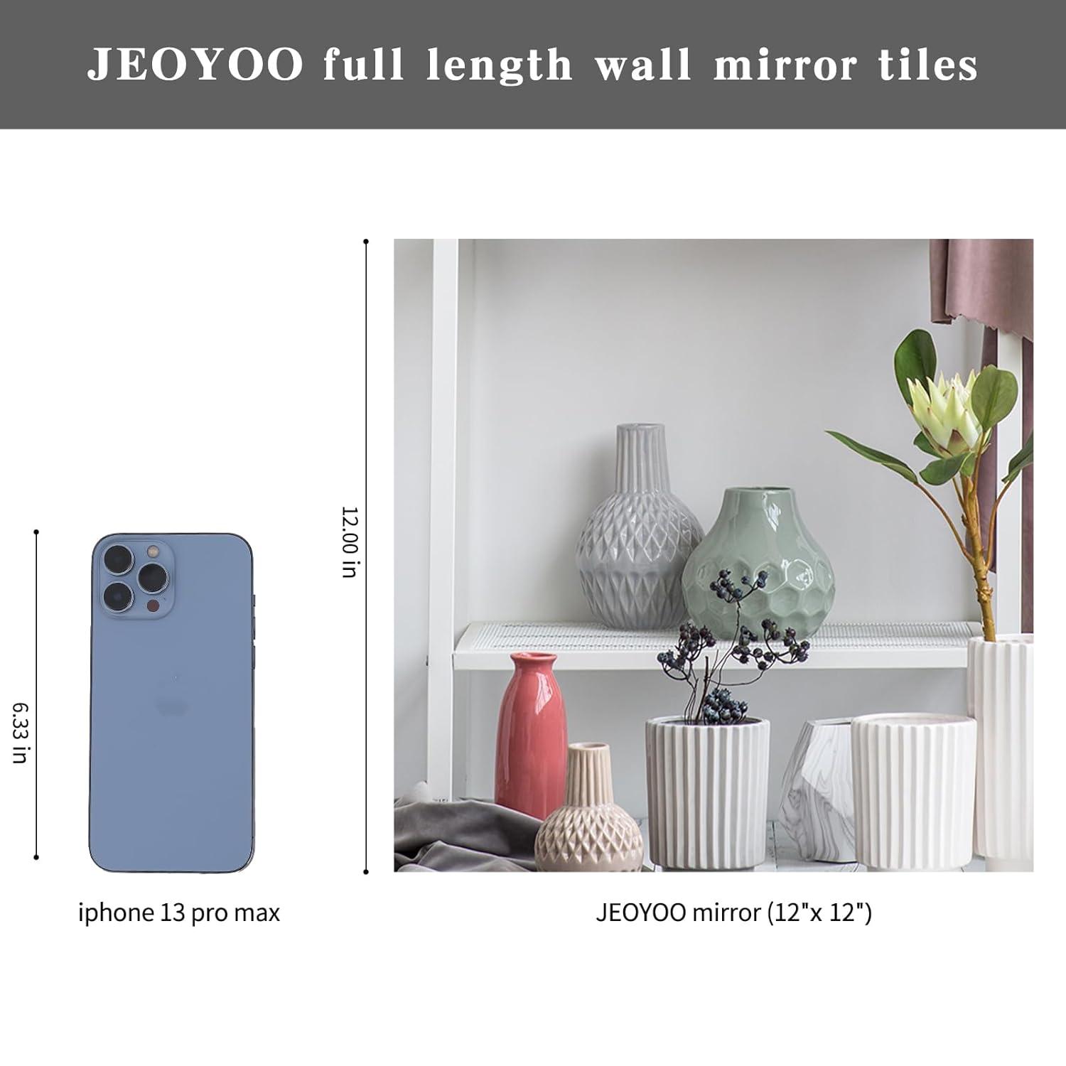 HD Glass Full Length Wall Mirror Tiles, 12'' x 12'' x 4PCS, Frameless Full Body Mirror Tiles for Bedroom, Full Length Mirror Wall Mounted for Home Gym, Door