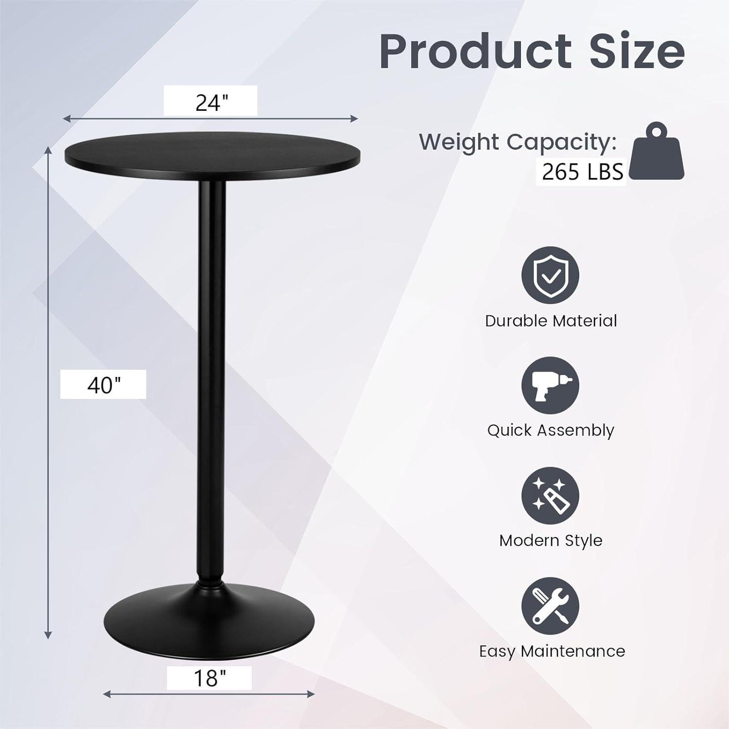 Pub Bar Table 24-Inch Round Top 40-Inch Height Modern Style Standing Circular Cocktail Table Suitable for Living Room,Restaurant Bistro Table (1)