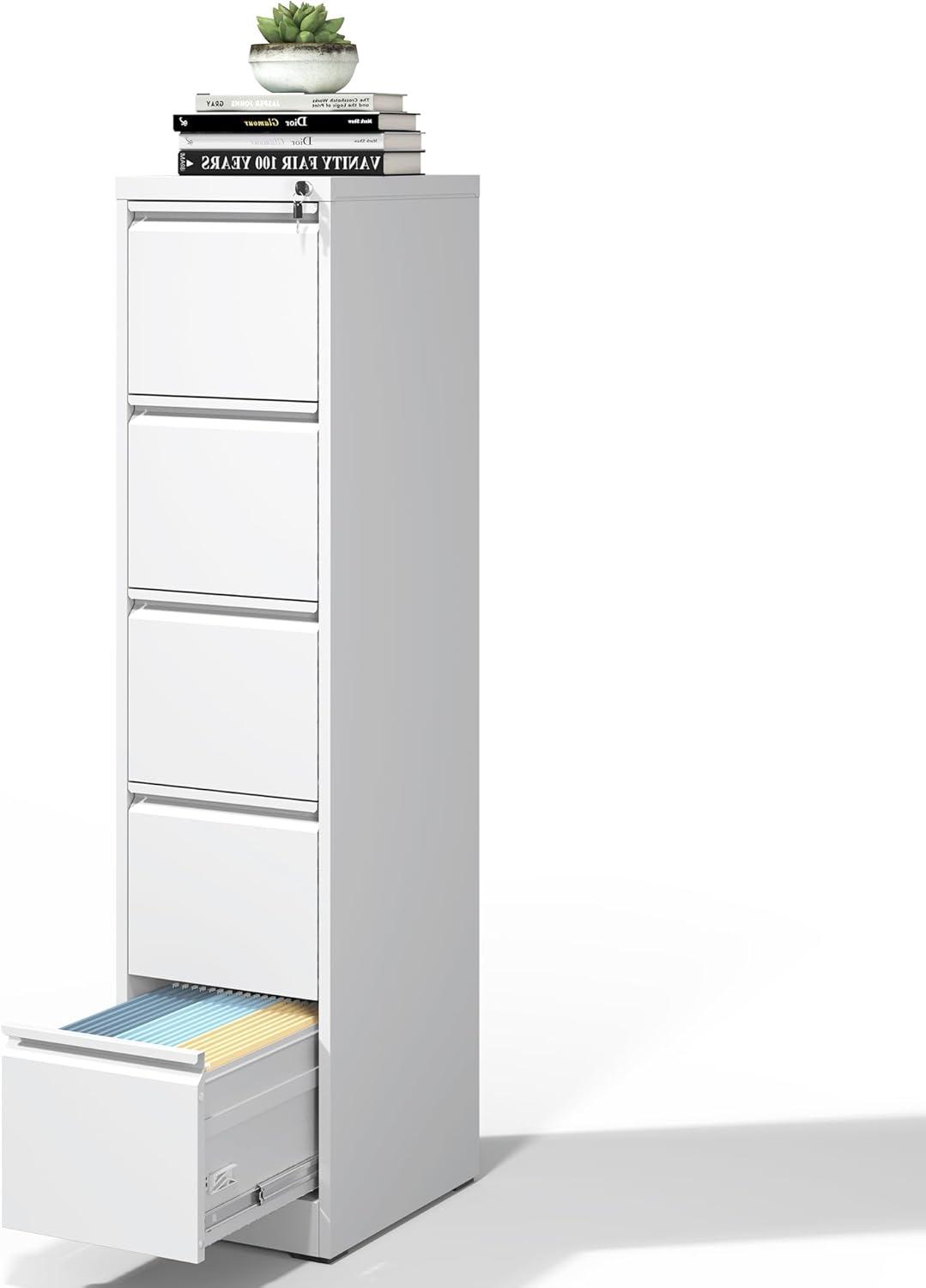 White Vertical 5-Drawer Lockable Metal Filing Cabinet