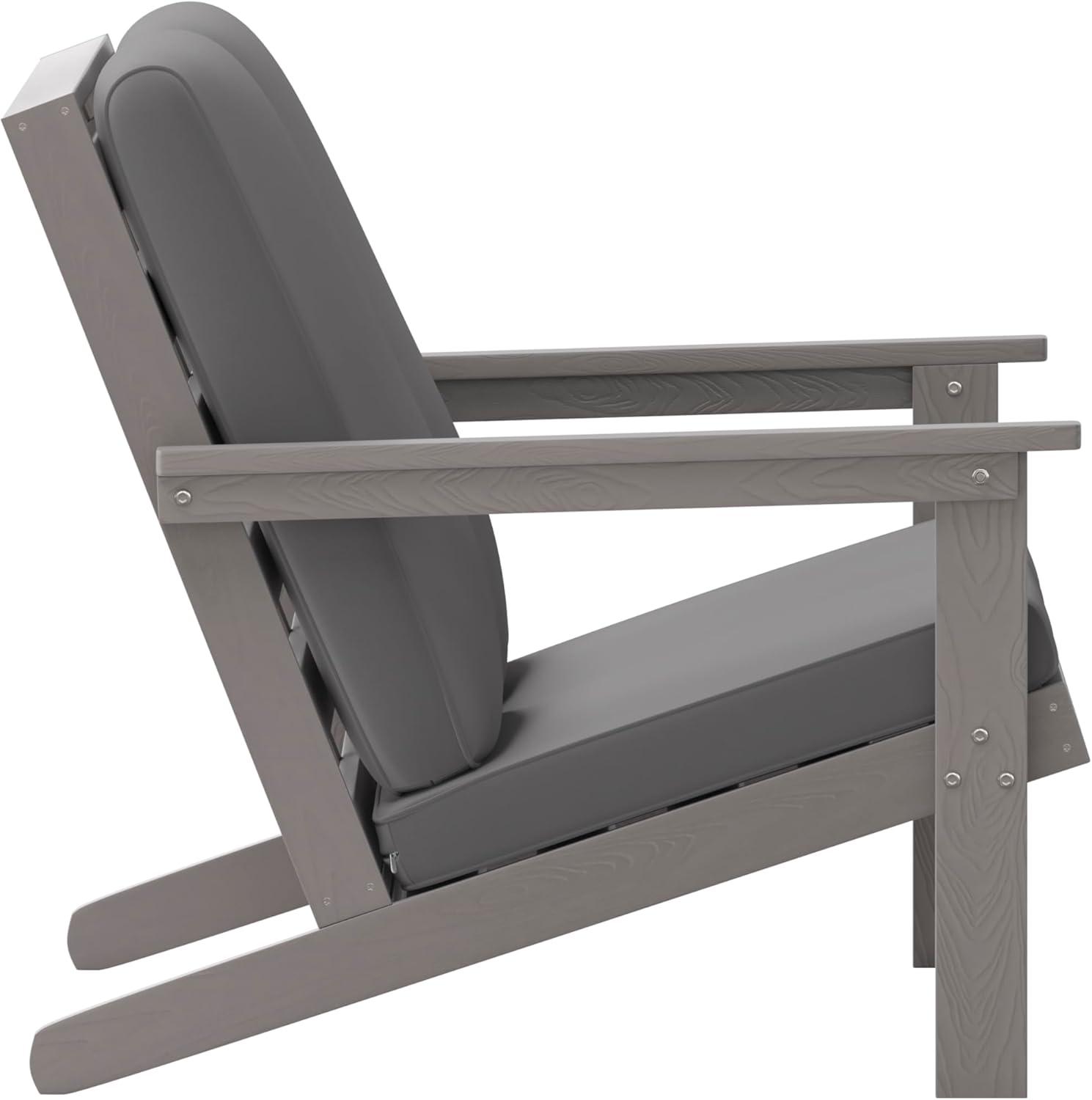 Flash Furniture Charlestown All-Weather Poly Resin Wood Adirondack Style Deep Seat Patio Loveseat with Cushions, Gray/Gray
