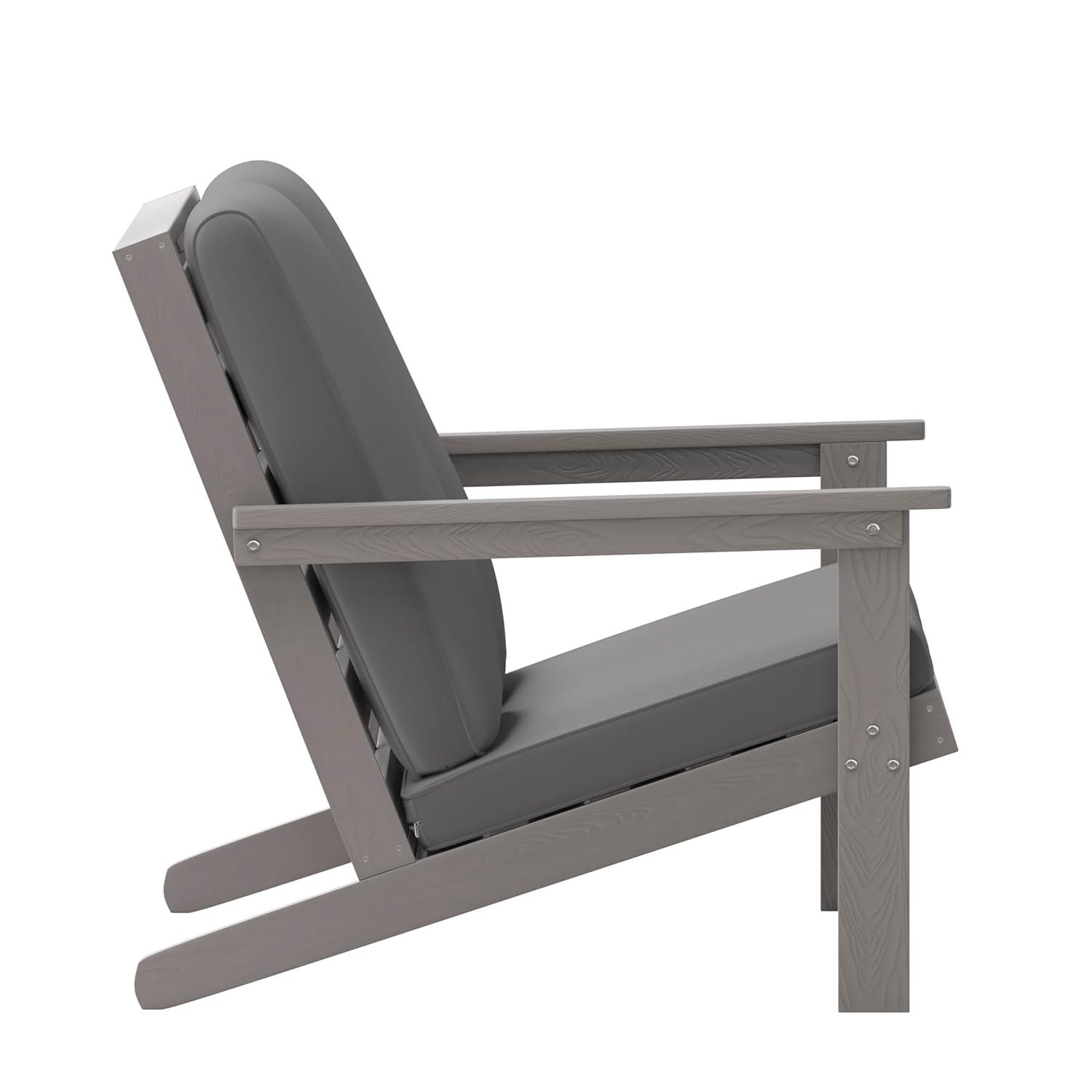 Flash Furniture Charlestown All-Weather Poly Resin Wood Adirondack Style Deep Seat Patio Loveseat with Cushions, Gray/Gray
