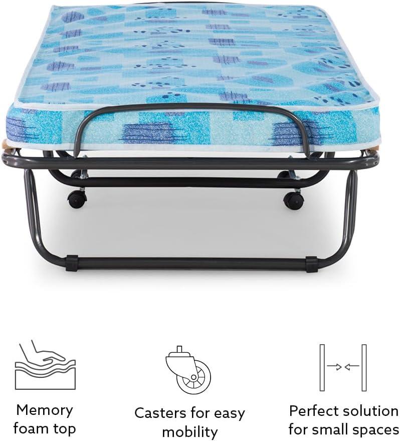 4" Twin Mattress Metal Frame Roma Rollaway Folding Guest Bed Blue - Linon: Portable, Space-Saving Design with Casters