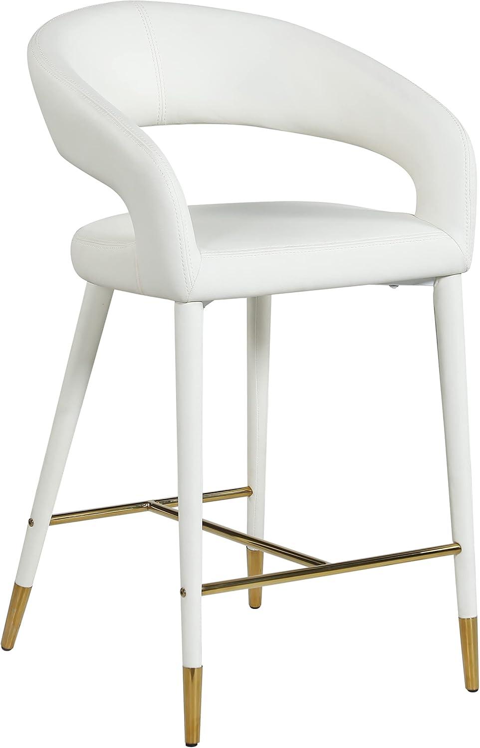 Destiny Chic White Faux Leather Counter Stool with Gold-Tipped Legs