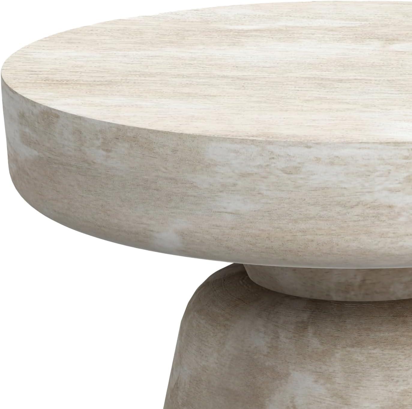 Simpli Home Robbie 16"W Solid Mango Wood Round Accent Table with Sculptural Design