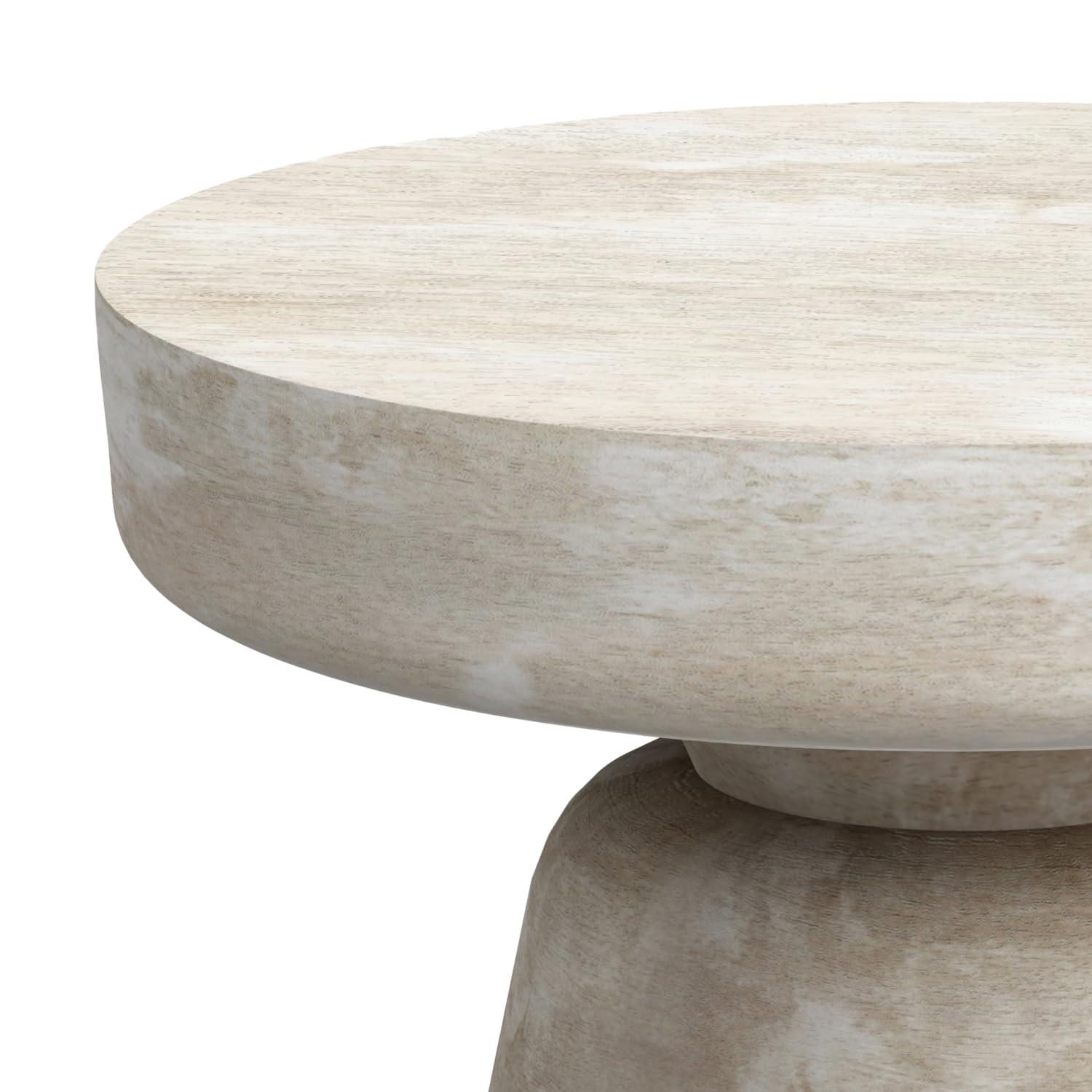 Simpli Home Robbie 16"W Solid Mango Wood Round Accent Table with Sculptural Design