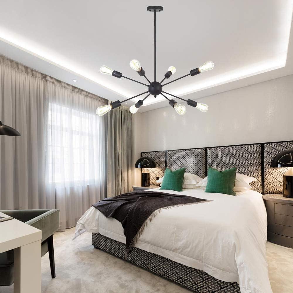 Sputnik Chandelier 8 Lights Brushed Nickel Modern Pendant Lighting Mid Century Flush Mount Ceiling Light Fixture Adjustable Height for Kitchen Dining Room Living Room Bedroom Foyer