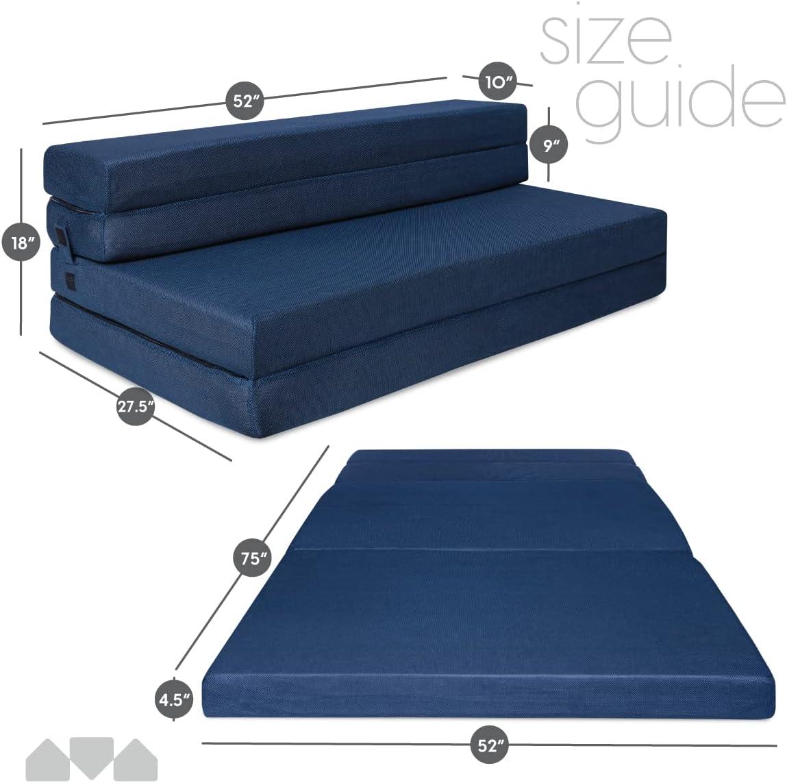 Full Size Blue Foam Tri-Fold Sofa Bed