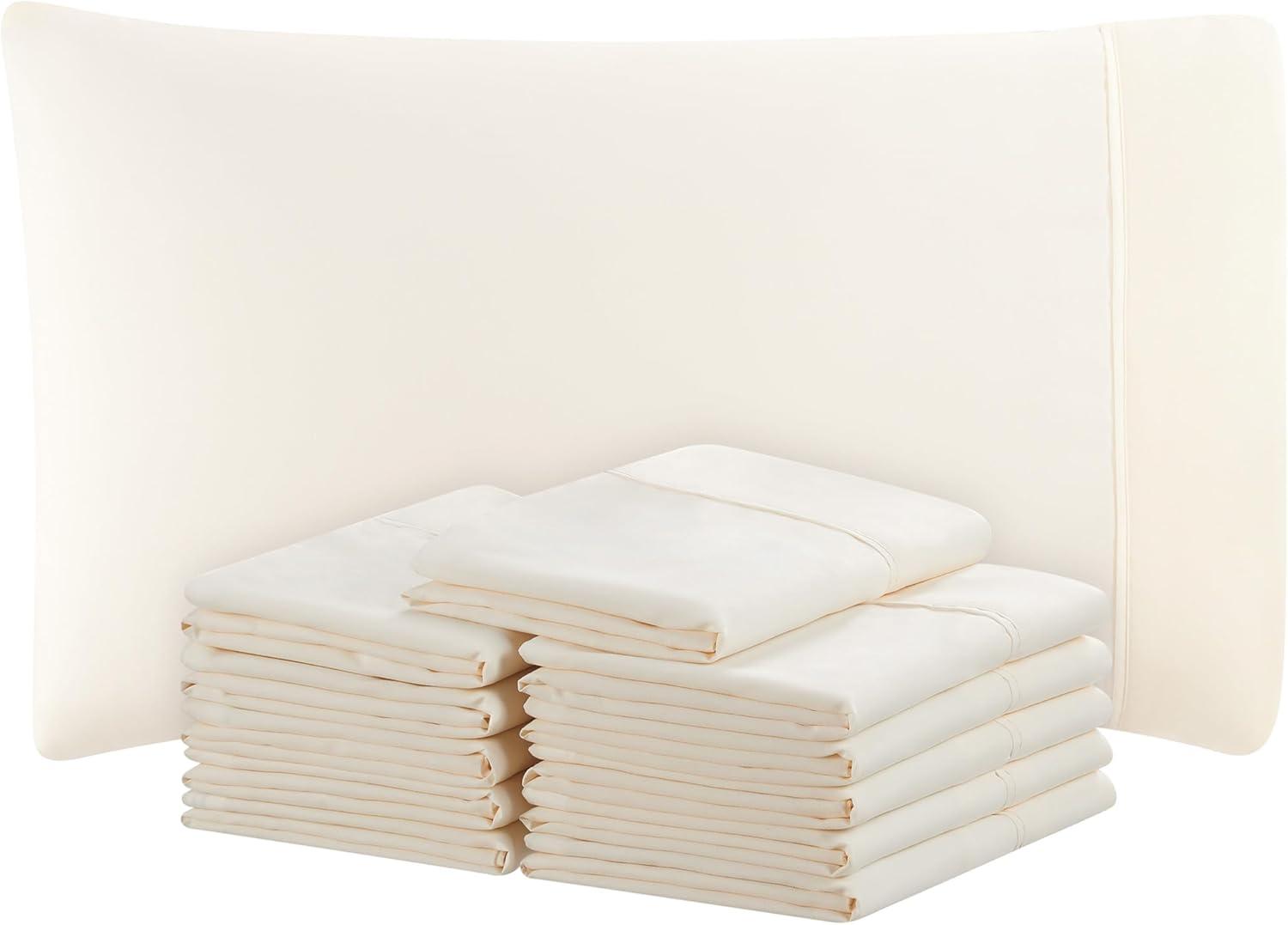 Ivory Hypoallergenic Microfiber Queen Pillowcases - Pack of 12