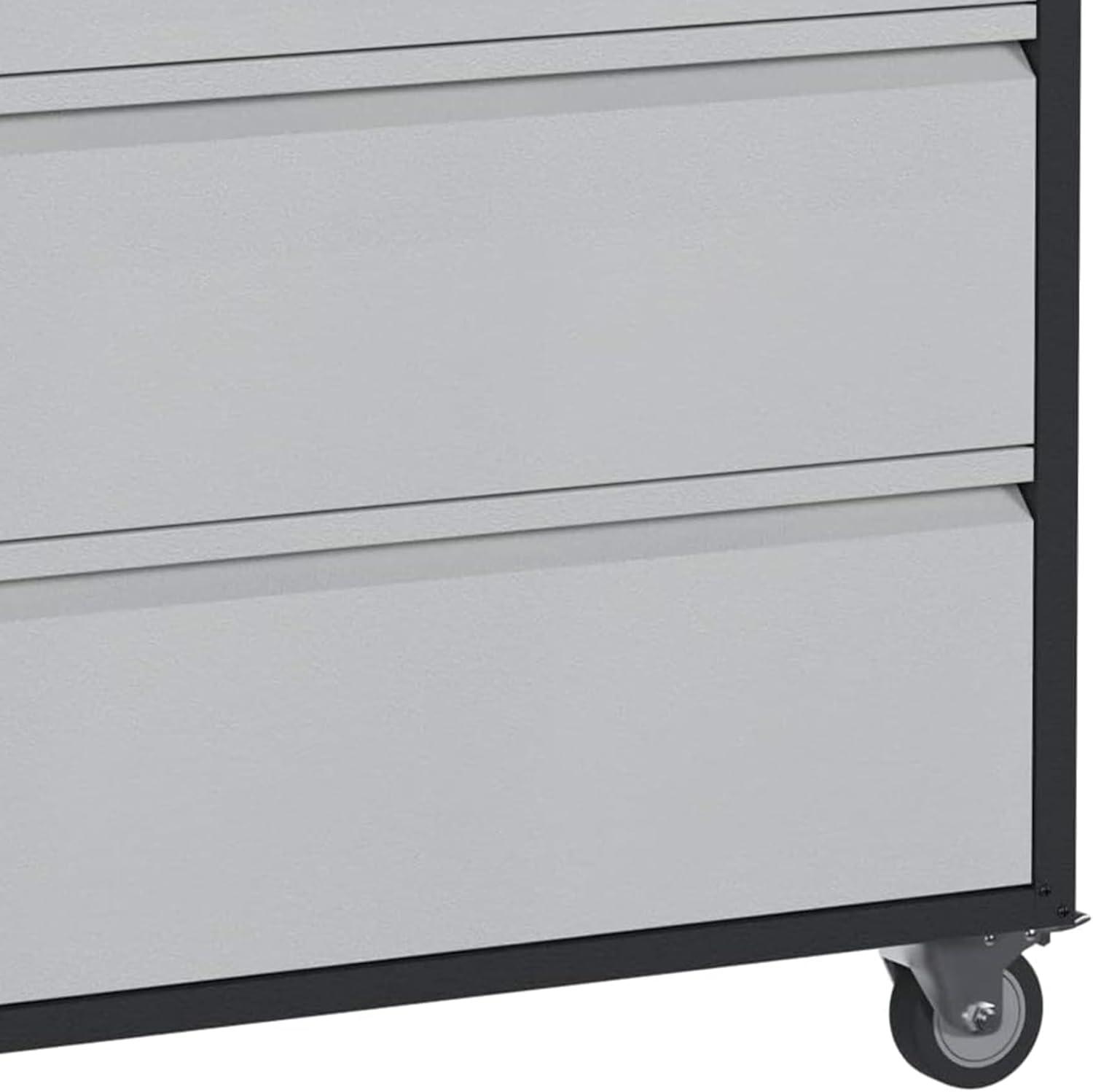 AOBABO Steel Wheeled Lockable Tool Box Supply Cabinet Organizer with Adjustable Storage Shelves for Homes, Offices, and Garages, Black
