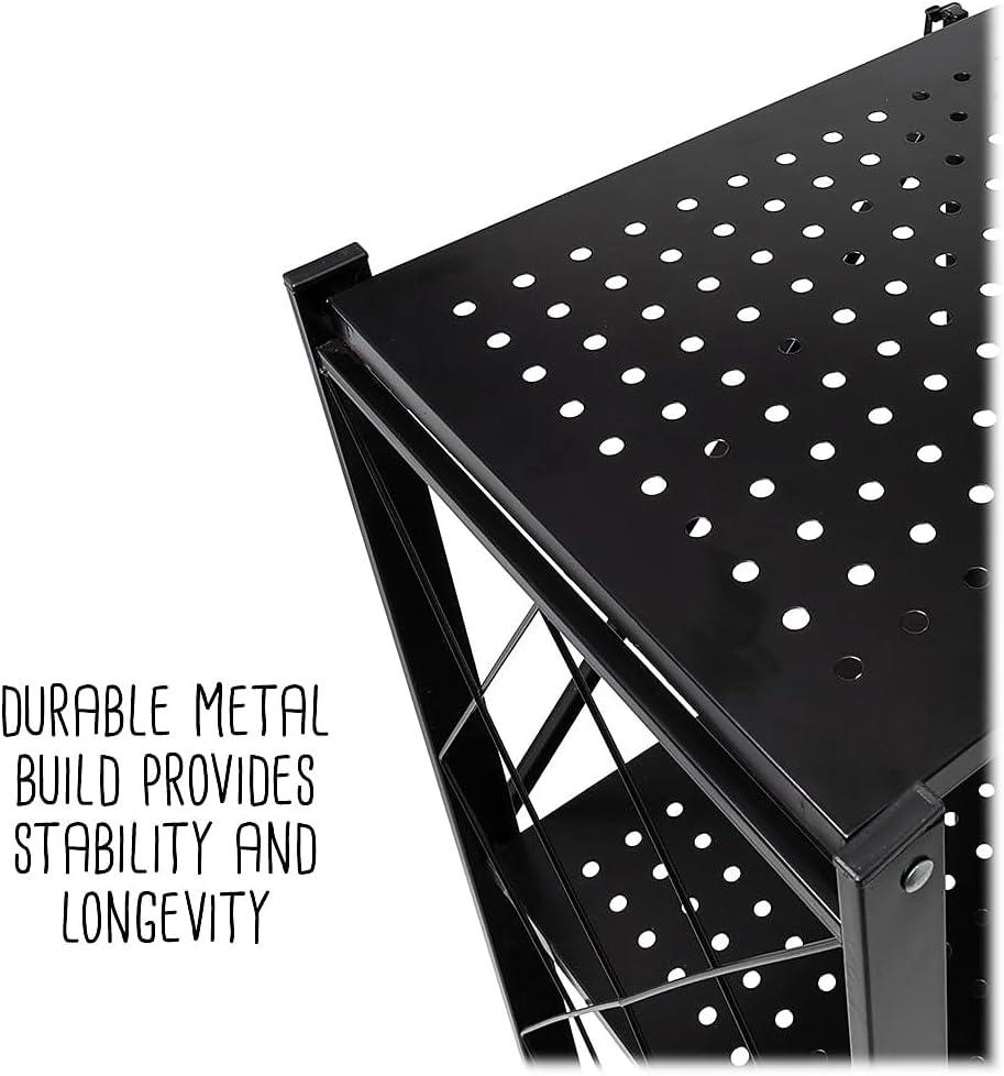 Honey-Can-Do 3 Tier Foldable Shelving Rack Black: Steel Utility Storage, Wire Rack Shelving, 75 lb Capacity