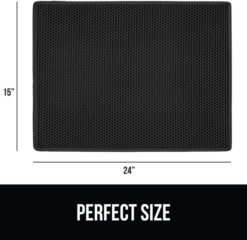 GORILLA GRIP Waterproof Cat Litter Mat, Easy to Clean Honeycomb Waste Trapping Mats, 24x15 Black