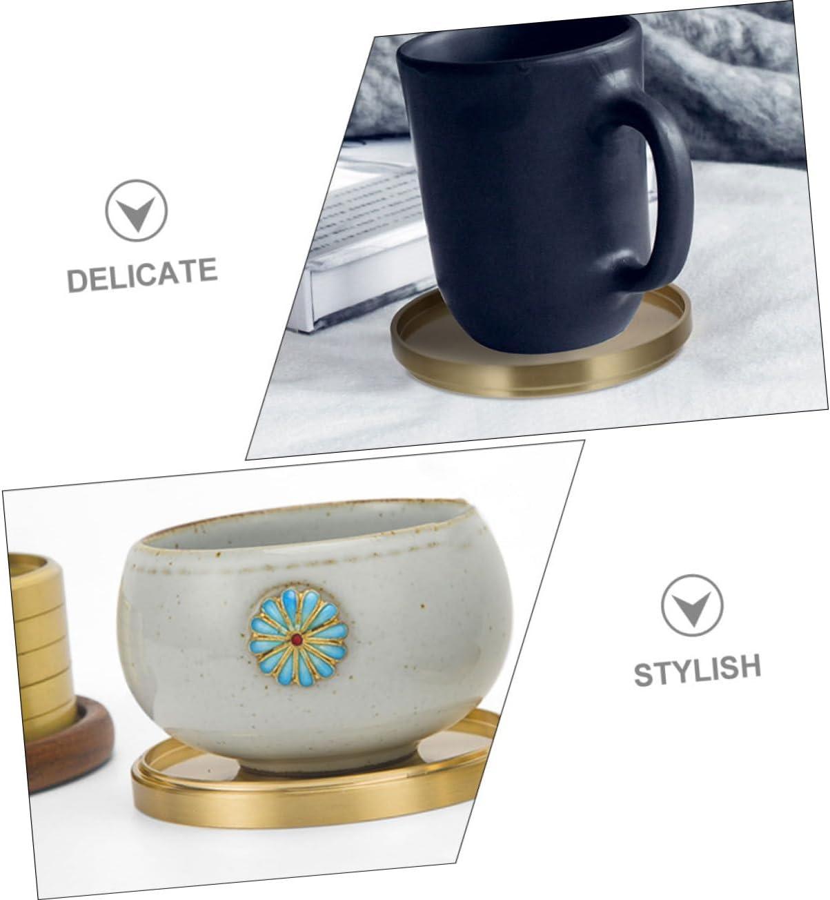 HERFIER 5pcs Copper Cup Coasters Cup Mats Saucers Teacup Storage Holder Coffee Cup Mats 2.59x2.59x0.24in