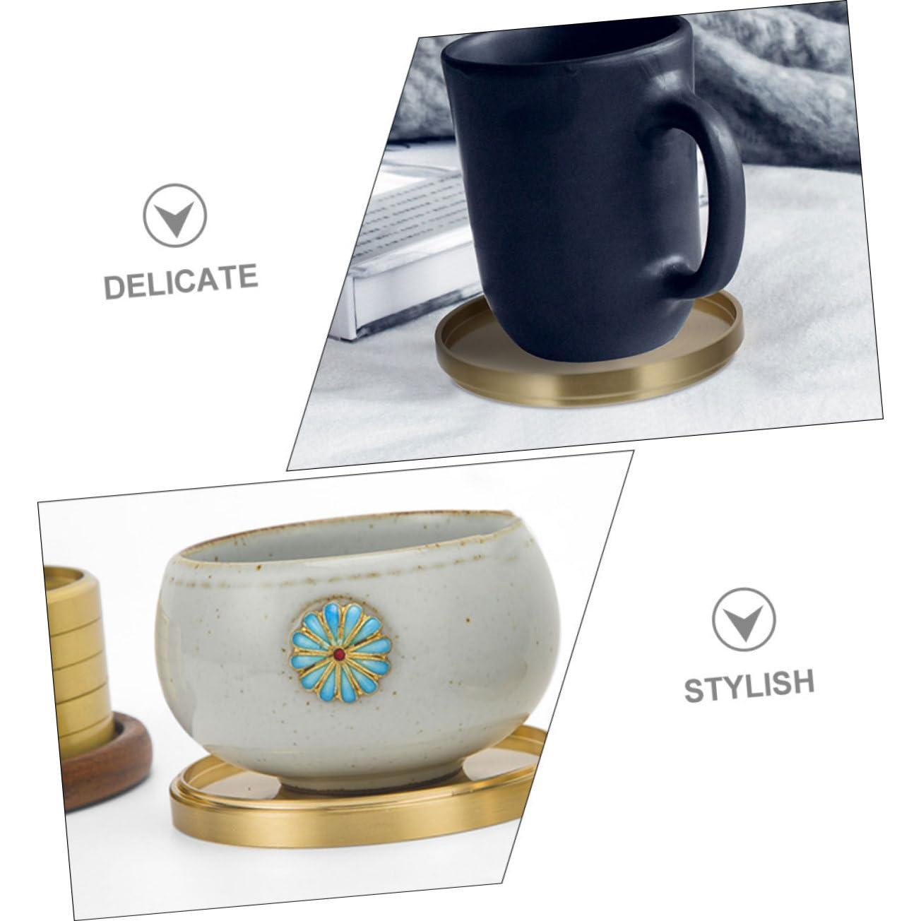 HERFIER 5pcs Copper Cup Coasters Cup Mats Saucers Teacup Storage Holder Coffee Cup Mats 2.59x2.59x0.24in