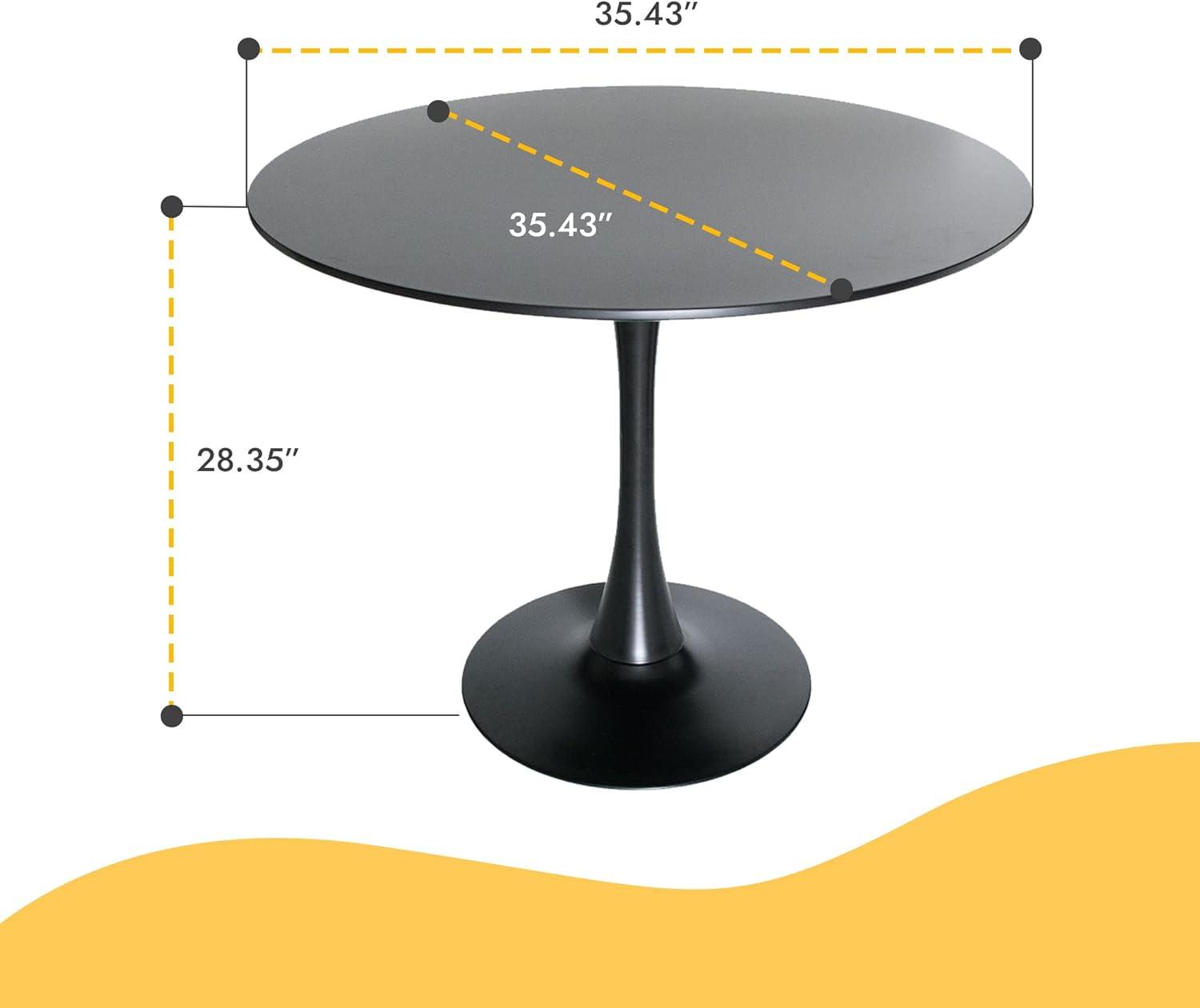 LeisureMod Bristol Mid-Century Modern Round Table with Wood Top and Iron Pedestal Base with Gloss Finish for Kitchen and Dining Room