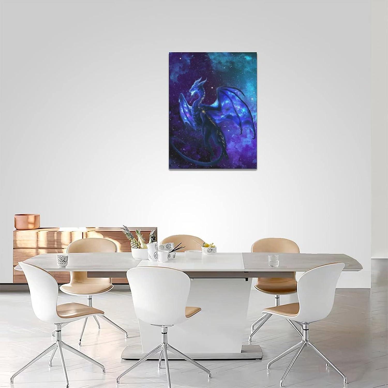 Blue Galaxy Dragon Framed Canvas Print 12" x 16"