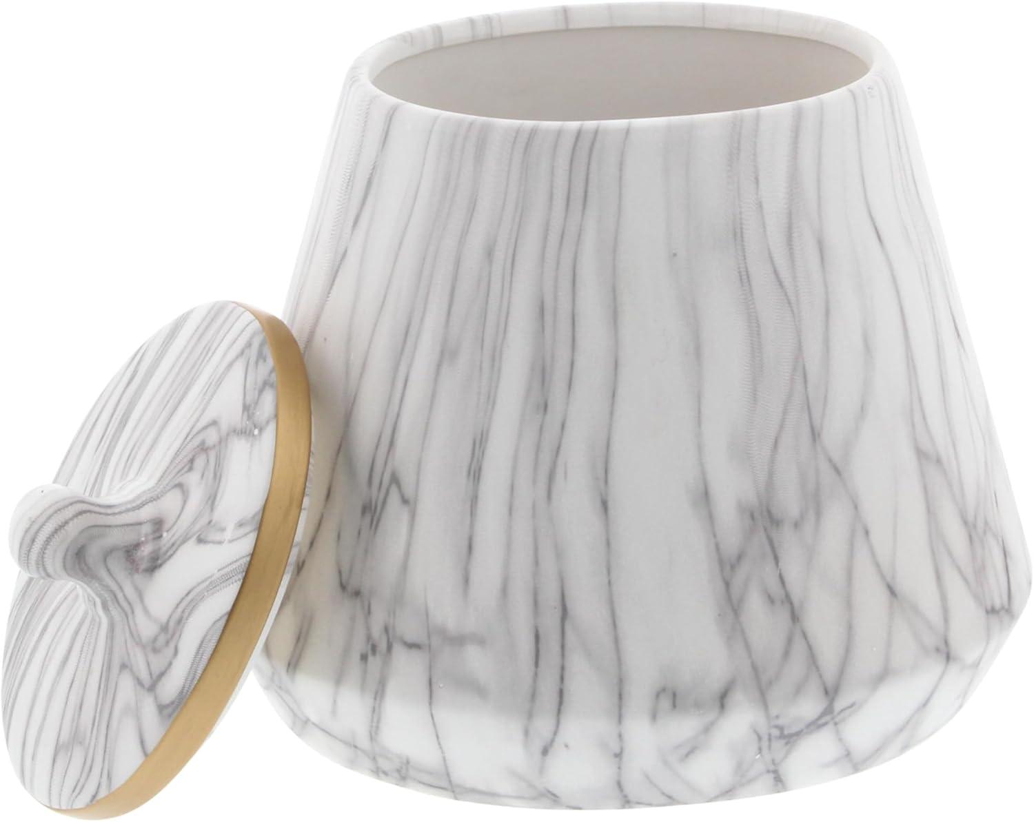 CosmoLiving by Cosmopolitan Ceramic Faux Marble White Decorative Jars with Gold accent