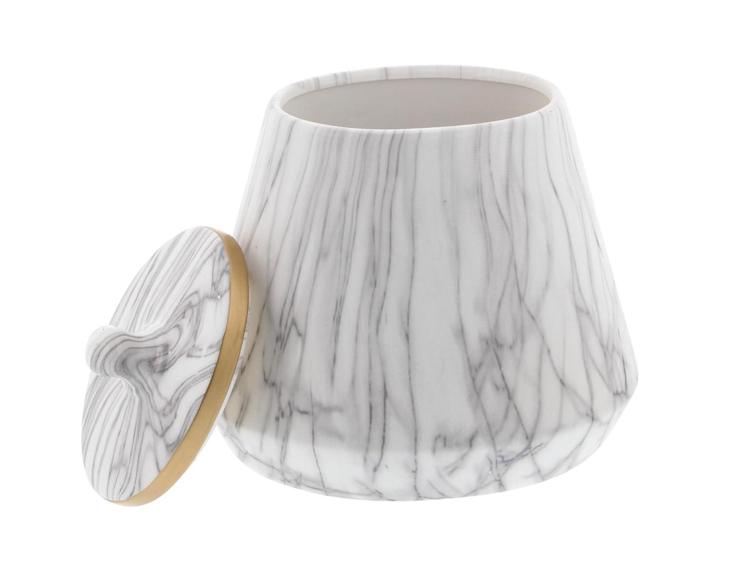 CosmoLiving by Cosmopolitan Ceramic Faux Marble White Decorative Jars with Gold accent