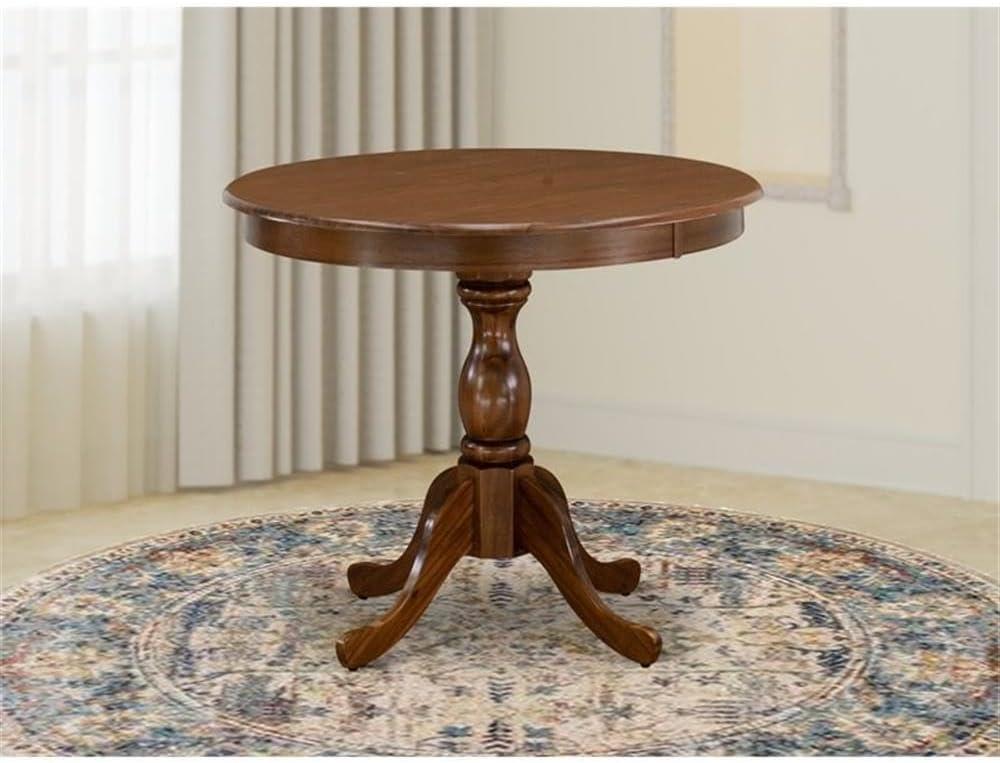 East West Furniture Antique Wood Dining Table with Pedestal Legs in Walnut