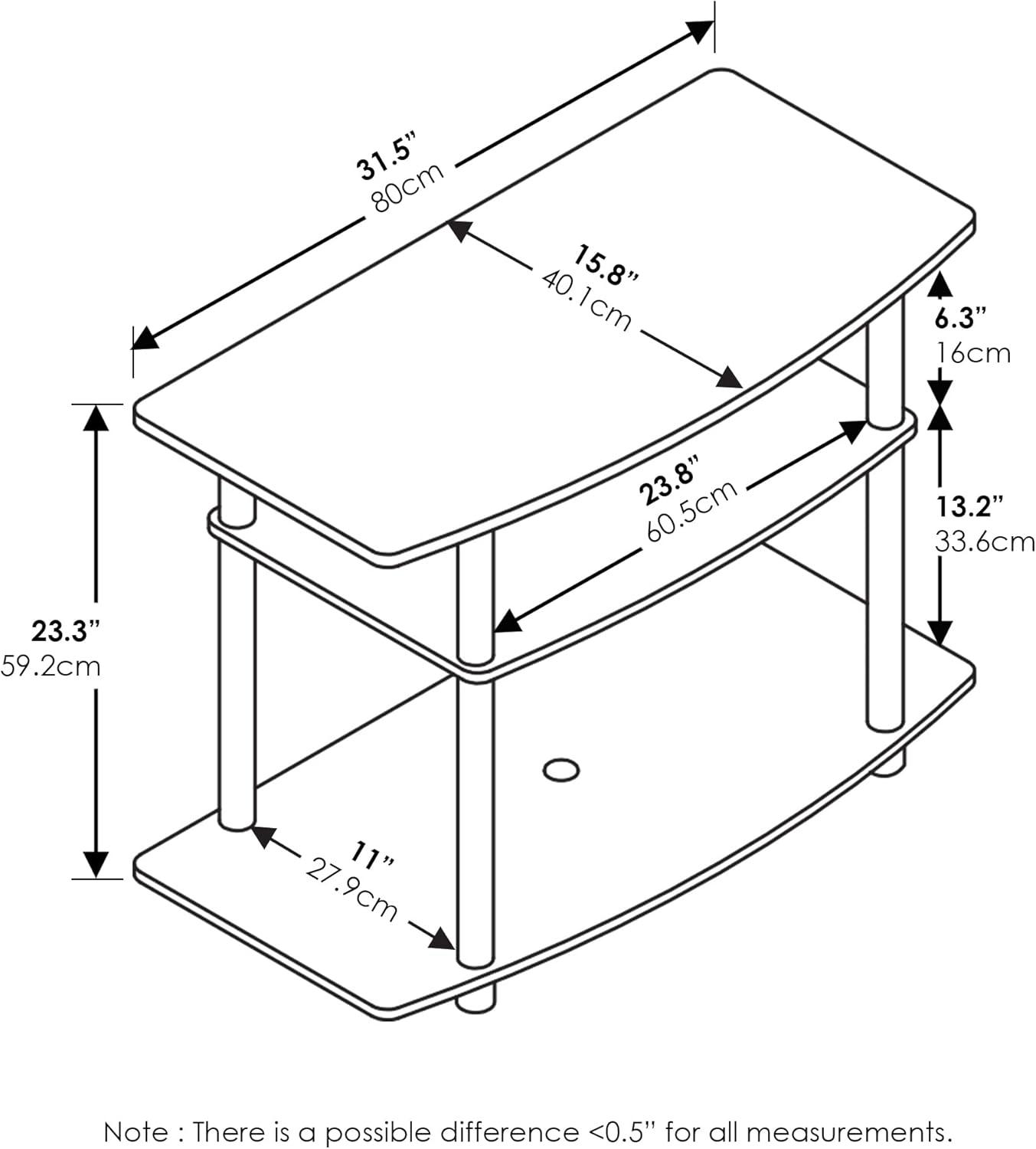 Americano Chrome 3-Tier TV Stand with Stainless Steel Poles