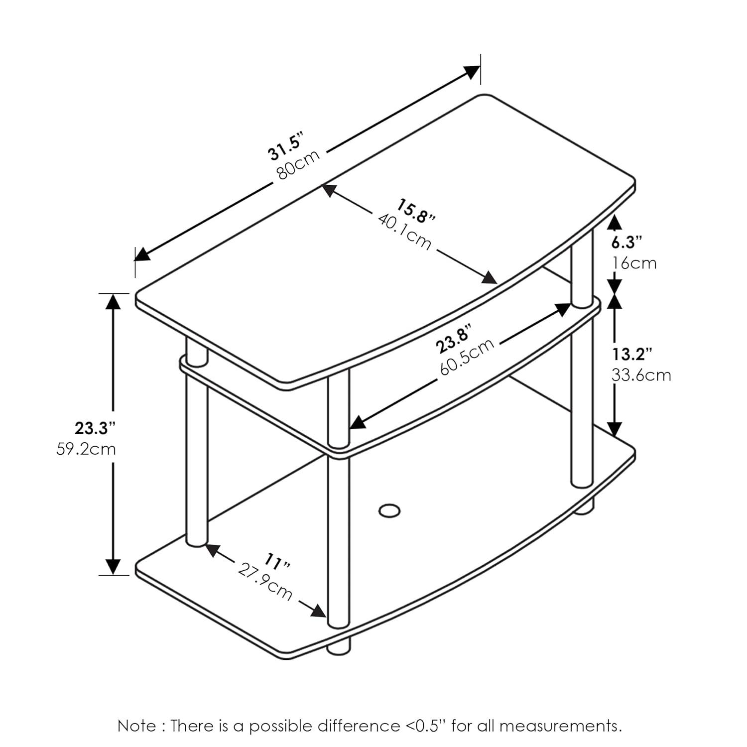 Furinno 3-Tier TV Stand Console Table for TV's up to 32" Media Entertainment Center No Tools Espresso/Black