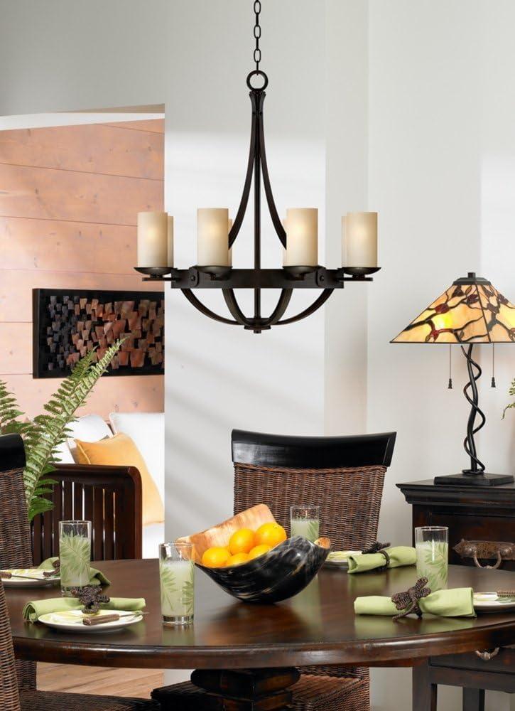 Industrial Bronze 8-Light Chandelier with Scavo Glass Shades