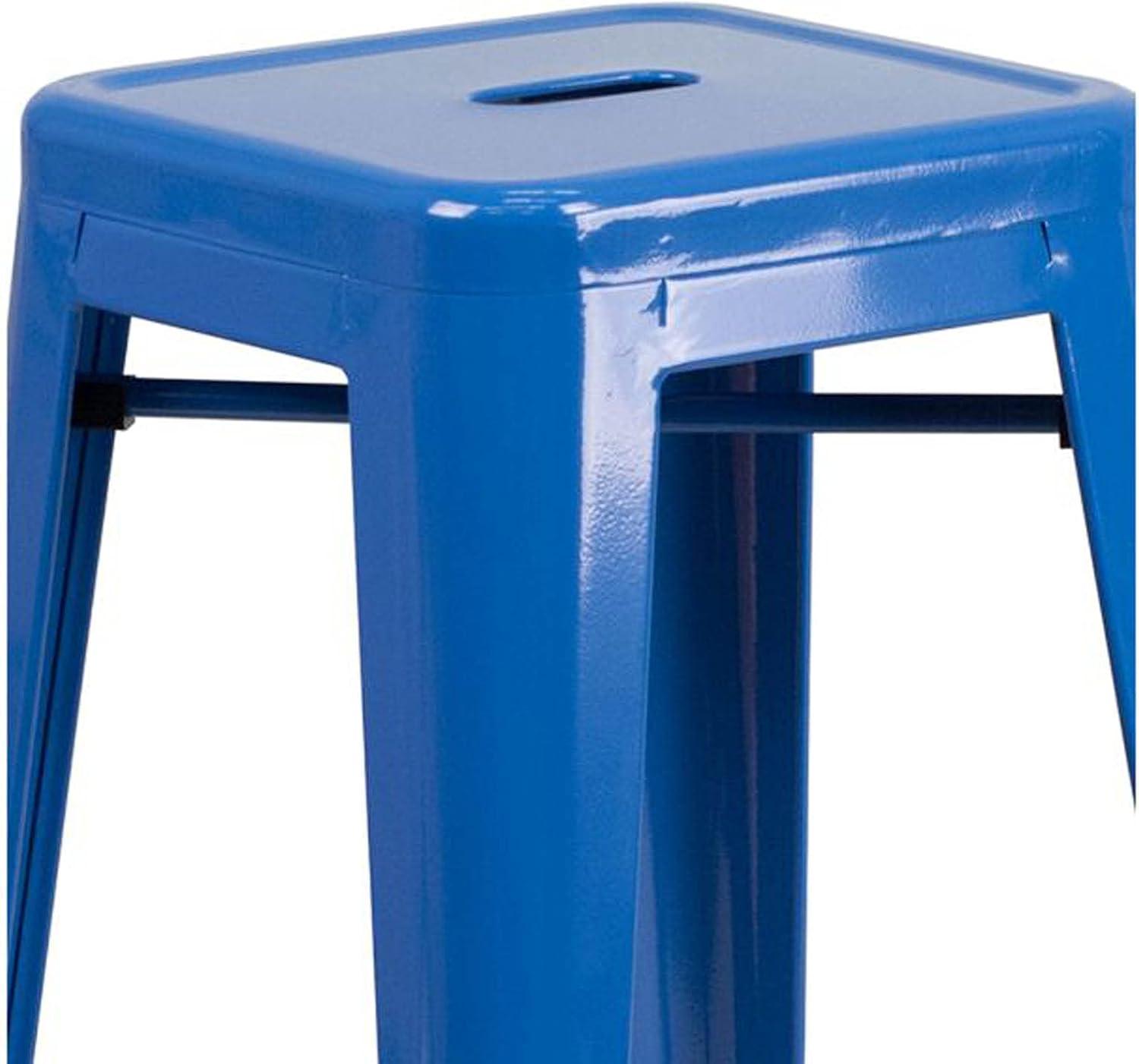 Flash Furniture Commercial Grade 30" High Backless Blue Metal Indoor-Outdoor Barstool with Square Seat