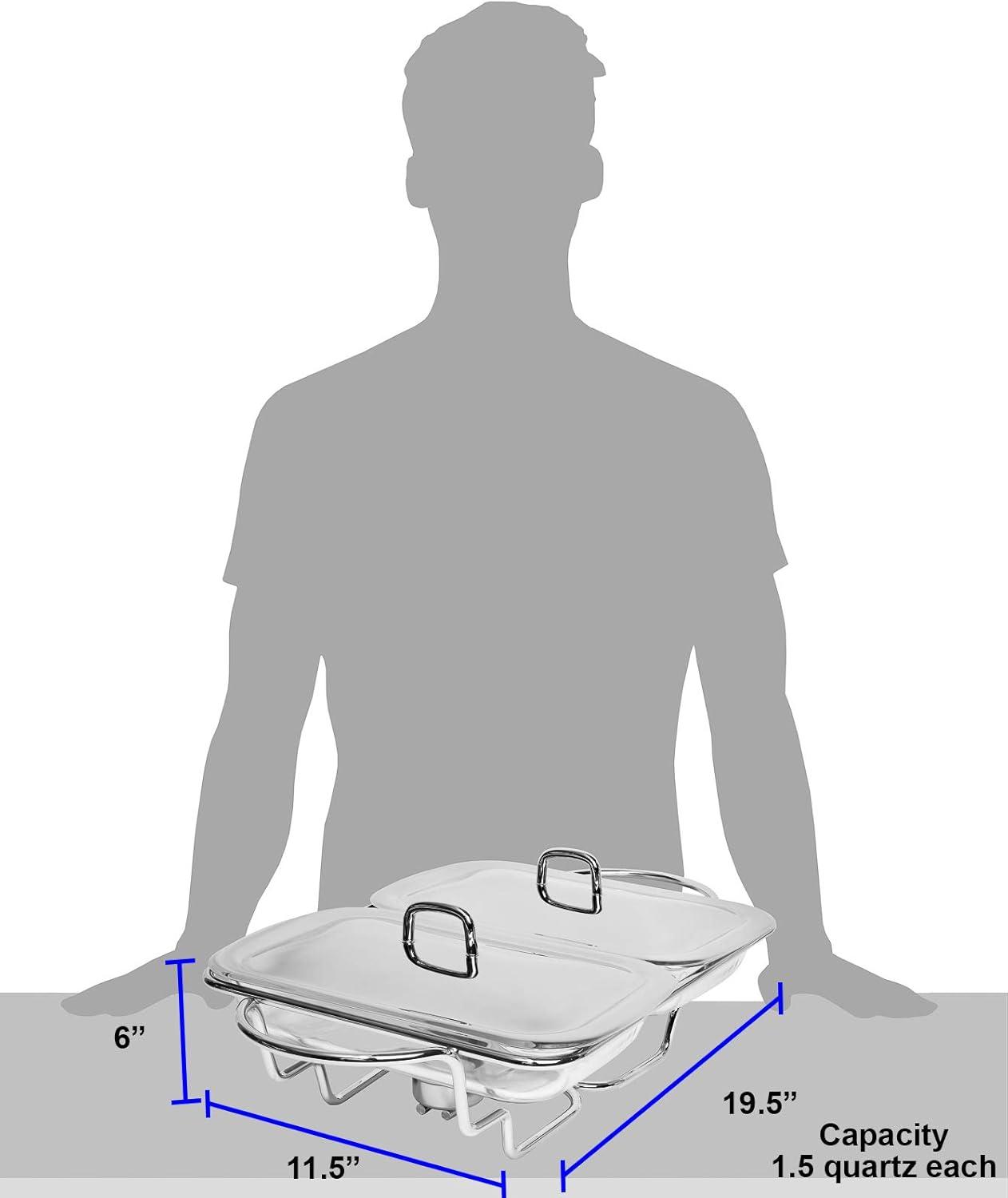 Stainless Steel 3-Quart Chafing Dish Buffet Set with Glass Tray