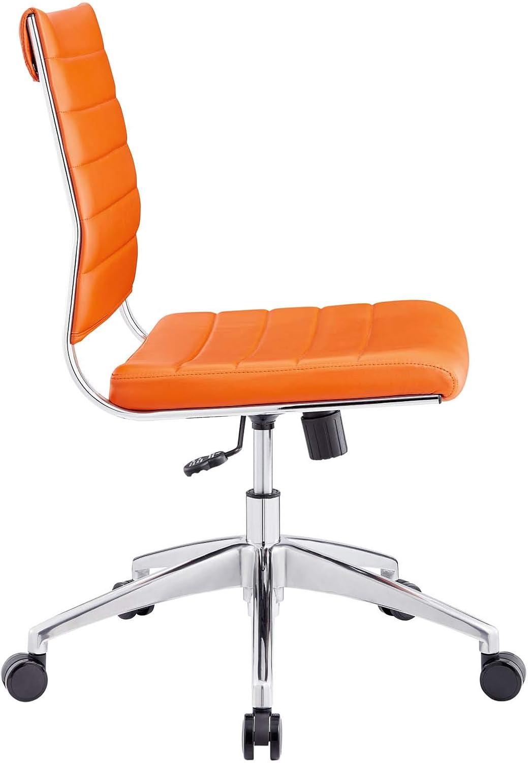 Orange Armless Swivel Office Chair with Metal Base