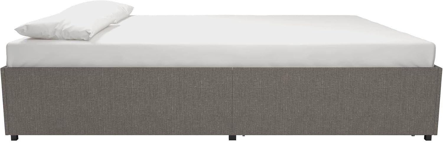 Full Grey Linen Upholstered Platform Bed with Storage Drawers