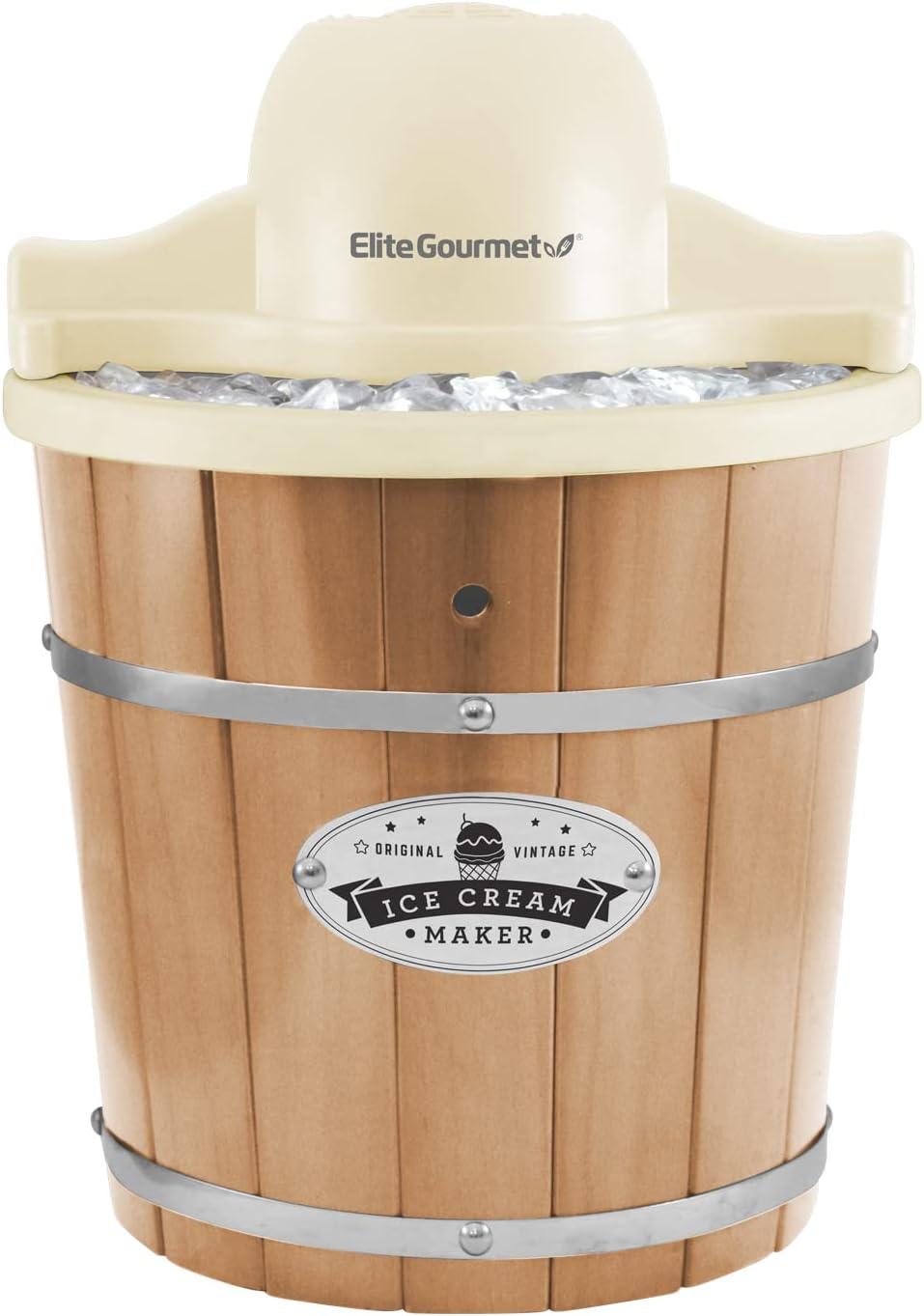 Elite Gourmet 4Qt. Old Fashioned Pine Bucket Electric Ice Cream Maker