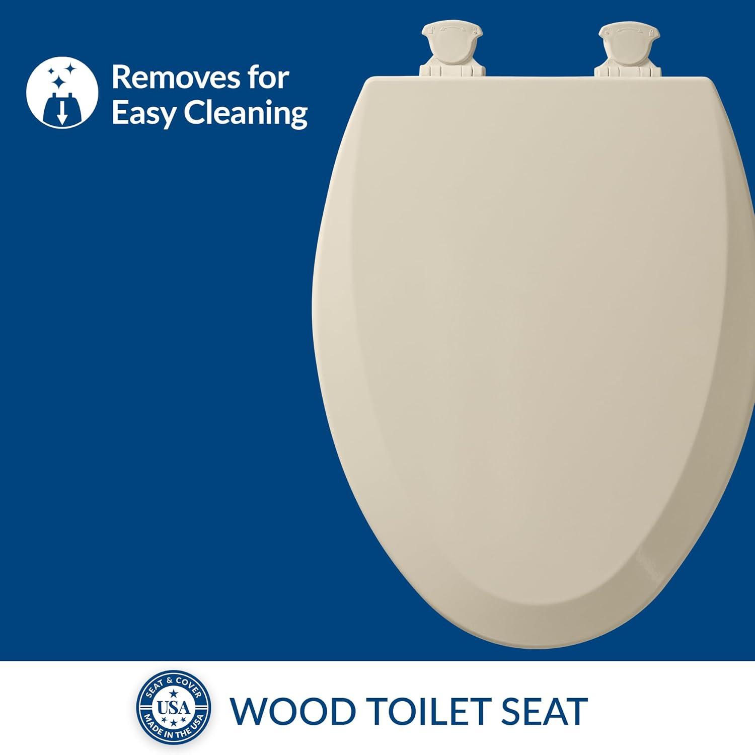 Bemis 1500EC Toilet Seat with Easy Clean & Change Hinges, Durable Wood