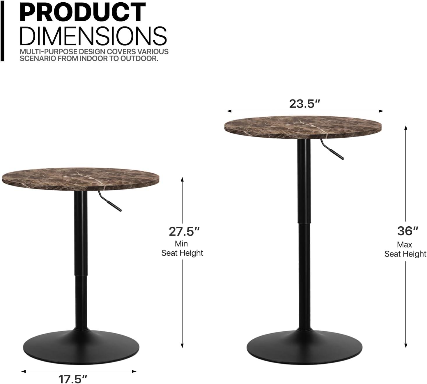 MoNiBloom Round Cocktail Bar Table with Metal Base, Tall Bistro Pub Table, Adjustable Height 27.5"-35.7" Counter Bar Table for Kitchen, Dining Room, Living Room, Brown