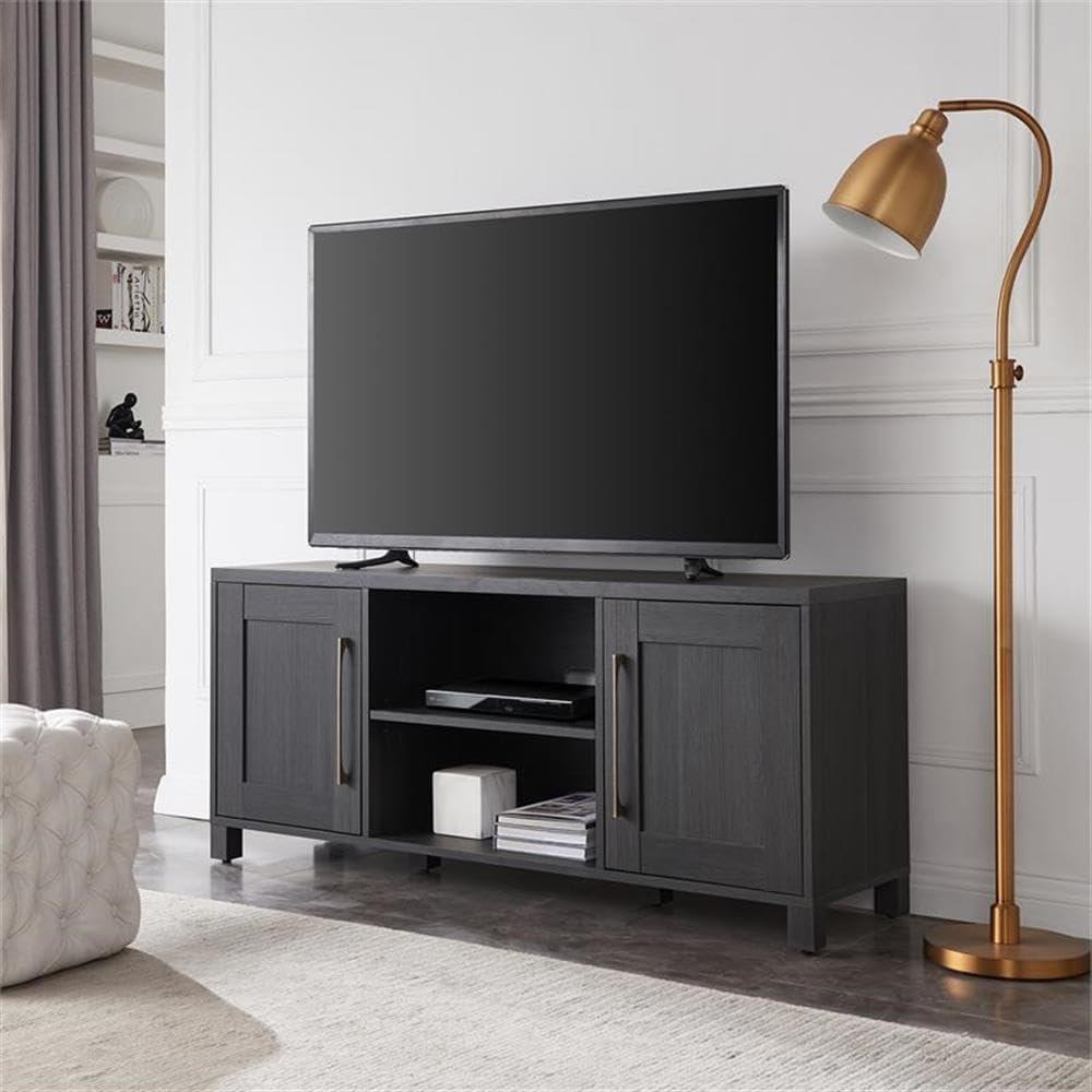 Charcoal Gray 58" Transitional TV Stand with Cabinet Storage