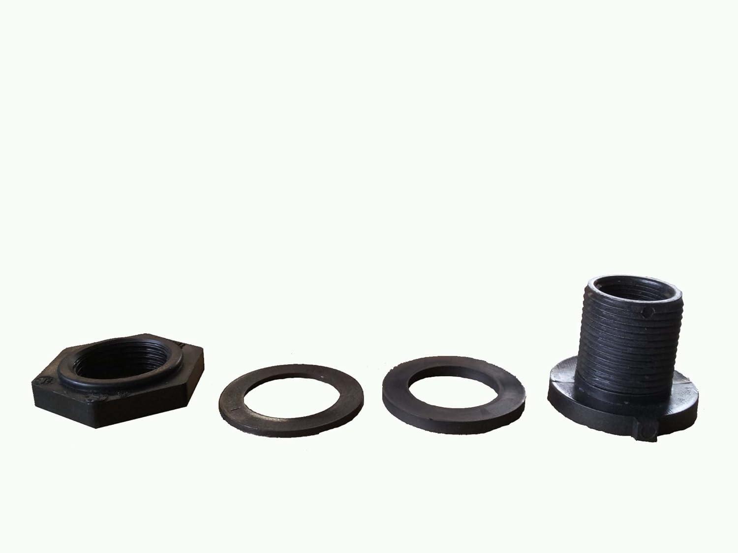 Black Double Threaded 3/4" Bulkhead Fitting