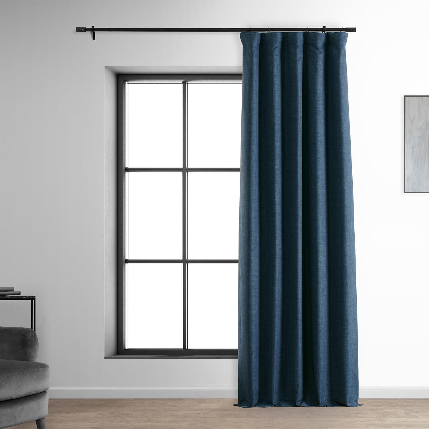 Voyager Blue 84" Blackout Linen Curtains with Rod Pocket