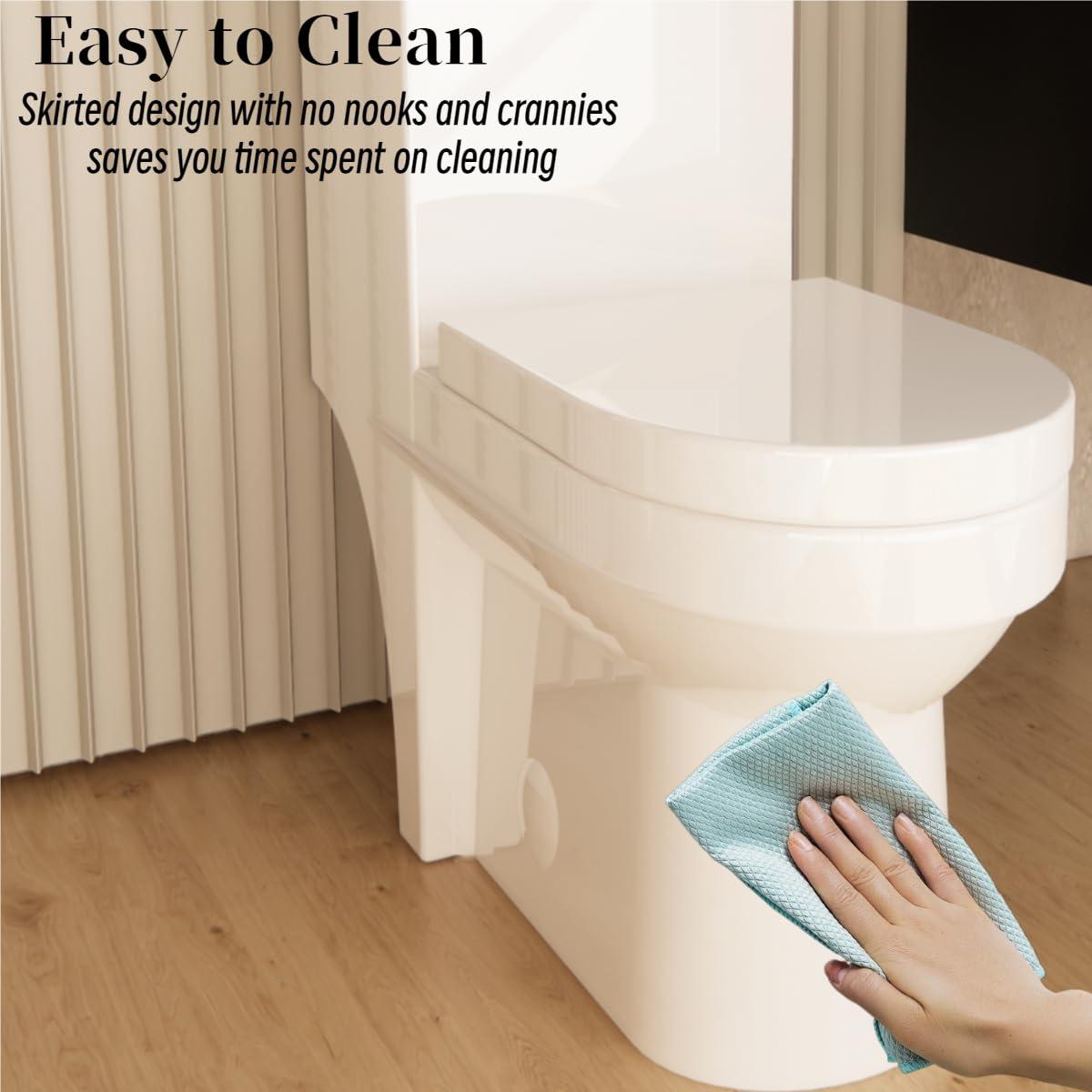 Momei One Piece Toilet,Floor-Discharge Dual Flush,Glossy White - 24.8x13x27.56