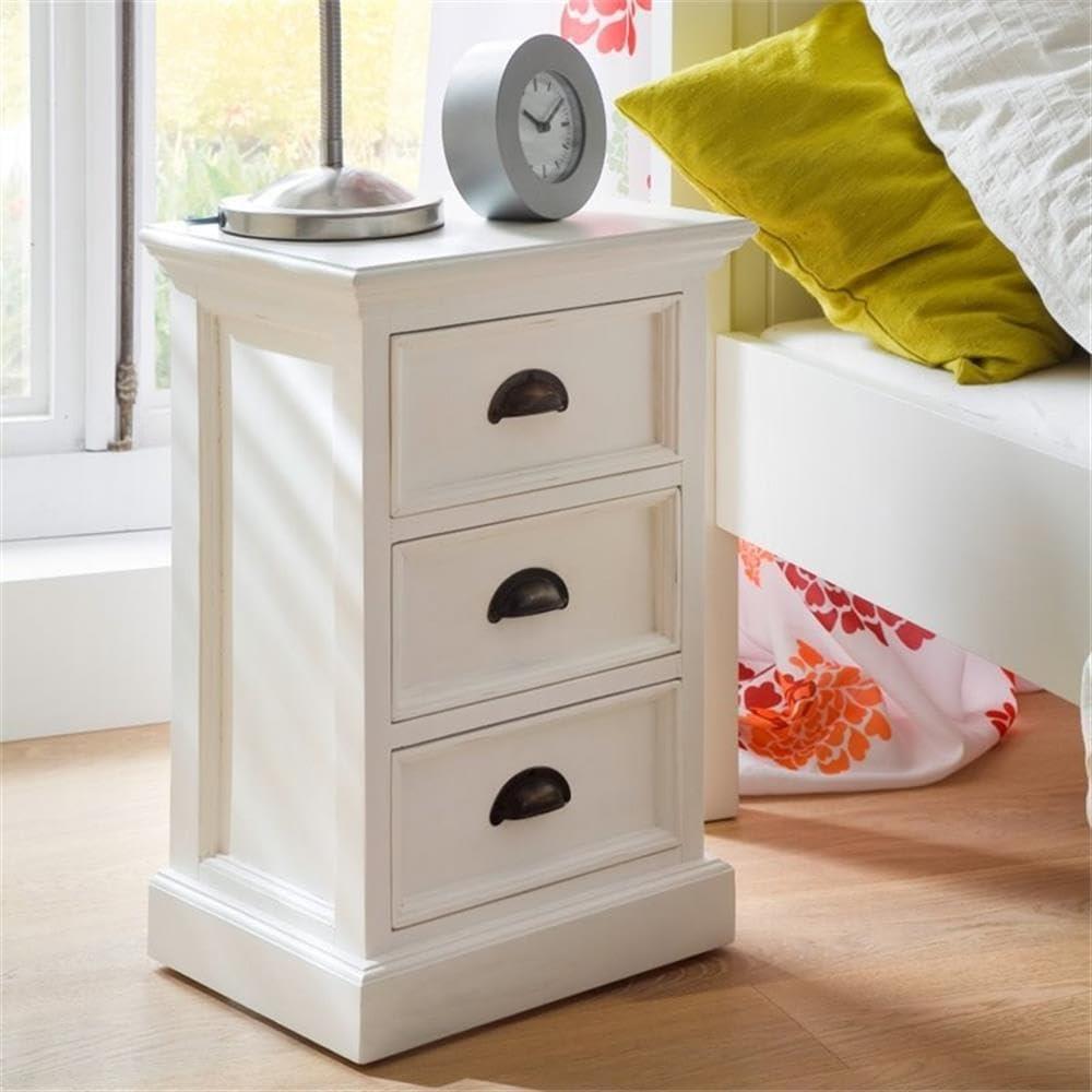 Beaumont Lane Modern Solid Mahogany Wood 3 Drawer Nightstand/ Bedside in Pure White, Assembled