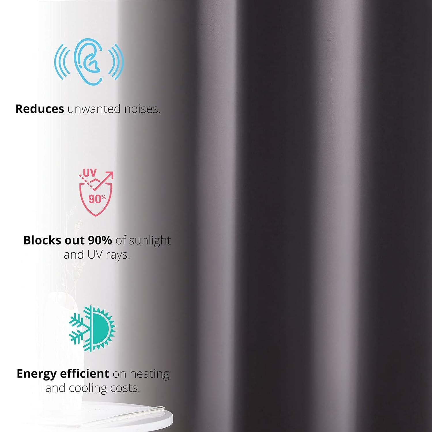 HLC.ME Oxford Curtains for Living Room, Room Darkening Energy Saving, Insulated Darkening Window Grommet Panels, Set of 2 - Charcoal, 52 W x 84 L