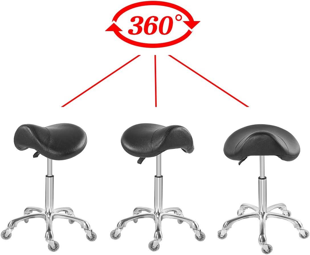 Antlu Saddle Stool Rolling Chair for Medical Massage Salon Kitchen Spa Drafting,Adjustable Hydraulic Stool with Wheels (Without Backrest, Black)