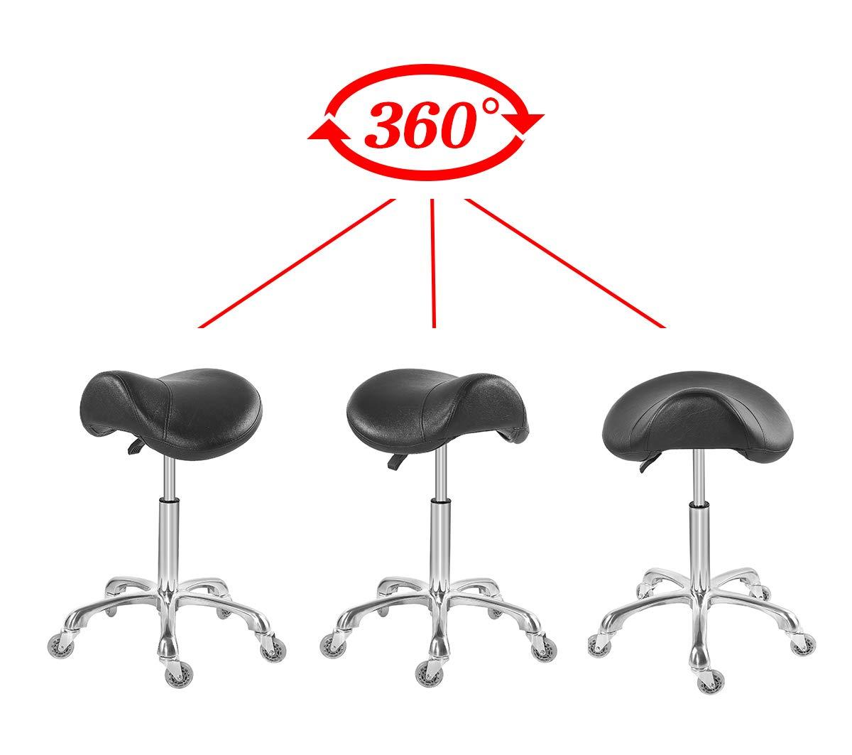 Antlu Saddle Stool Rolling Chair for Medical Massage Salon Kitchen Spa Drafting,Adjustable Hydraulic Stool with Wheels (Without Backrest, Black)