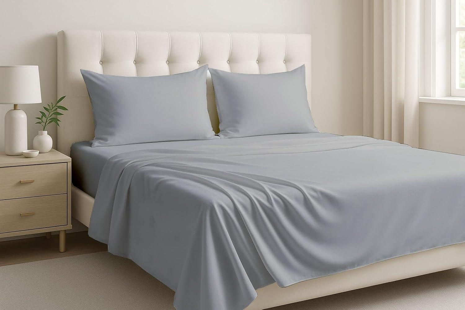 Egyptian Linens Soft Cotton Sateen Sheet Set - Extra Deep Fitted (22 inches) Gray Queen