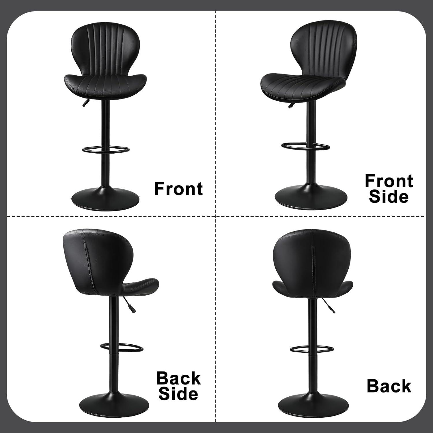 George Oliver Bar Stools Set Of 2,Adjustable Swivel Counter Height Bar Stools With Back & Footrest,Modern Design Bar Chairs,Faux Leather Upholstered Barstools For Bar,Kitchen,Dining Room (Black, Set Of 2)