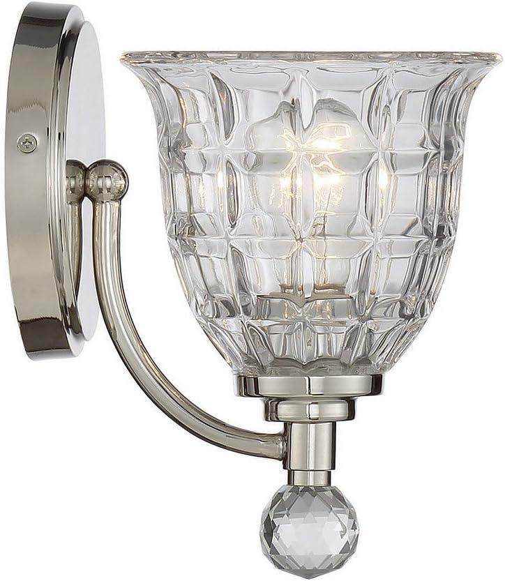 Elegant Polished Nickel 1-Light Sconce with Clear Crystal Shade