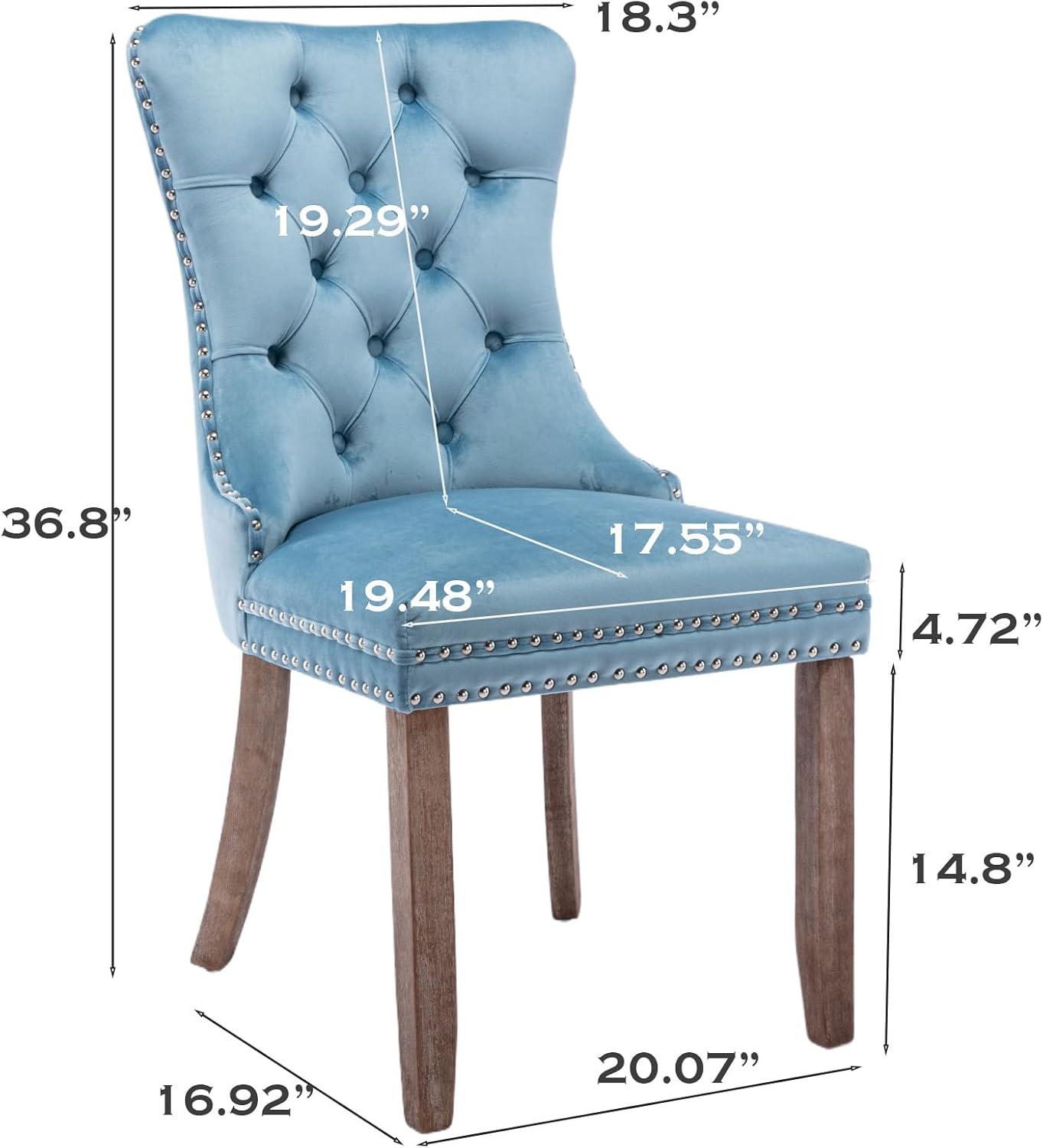 SoarFlash Velvet Dining Chairs Set of 6, Tall Back Side Chair, Modern Upholstered High-end Tufted Side Chair with Button Back Ring, Solid Wood Legs (Sky-Blue)