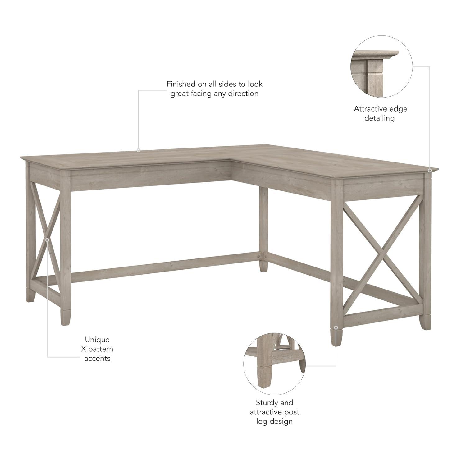 Gracie Oaks Key West L Shaped Desk, 60-inch Modern Farmhouse Writing Desk for Home Office