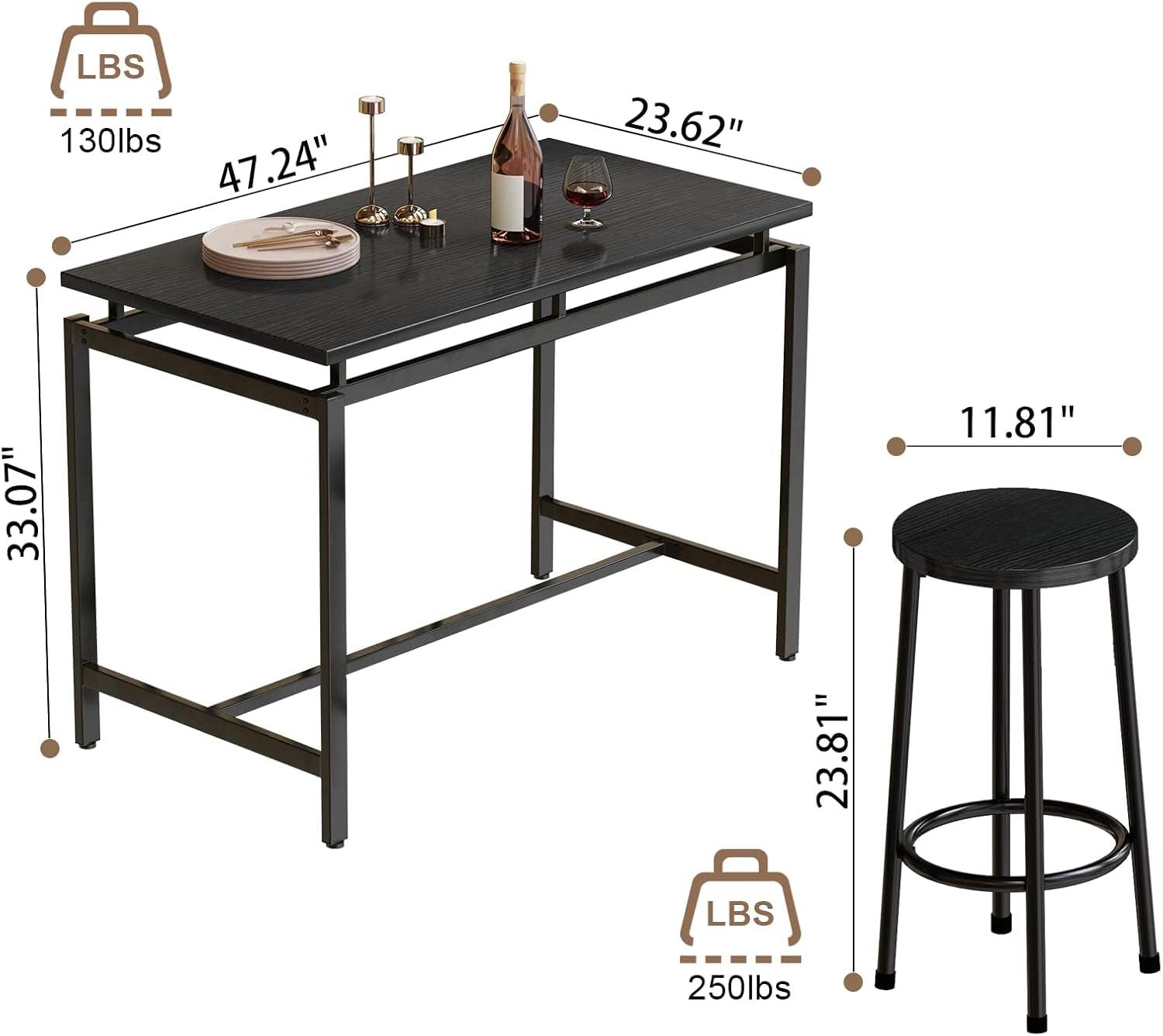 AWQM Counter Height Dining Table and Chairs Set for 4,5 Piece Bar Table Set,Wood Kitchen Table and 4 Bar Stools for Small Spaces,Apartment, Pub,Dining Room,Black