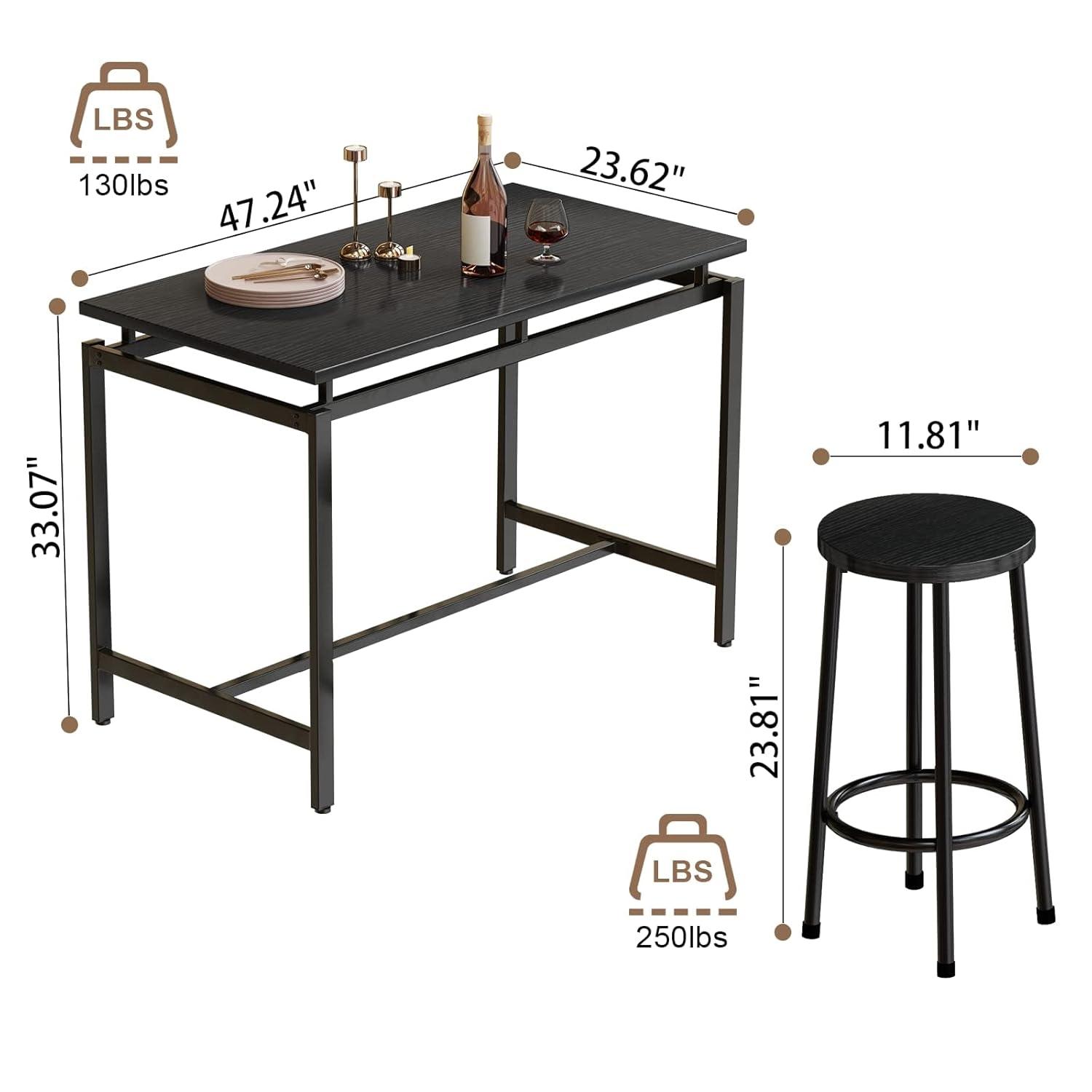 Lamerge 5 Pieces Dining Table Set for 4, Black Bar Table Set with 4 Round Bar Stools Counter Height Bar Table and Chairs Set, Wood Pub Table Set Breakfast Table for Kitchen, Small Space